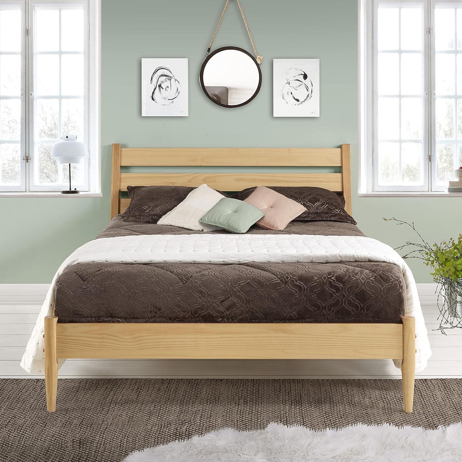 Camaflexi Mid-Century Solid Wood Queen Platform Bed in Scandinavian Oak 100% Solid Wood