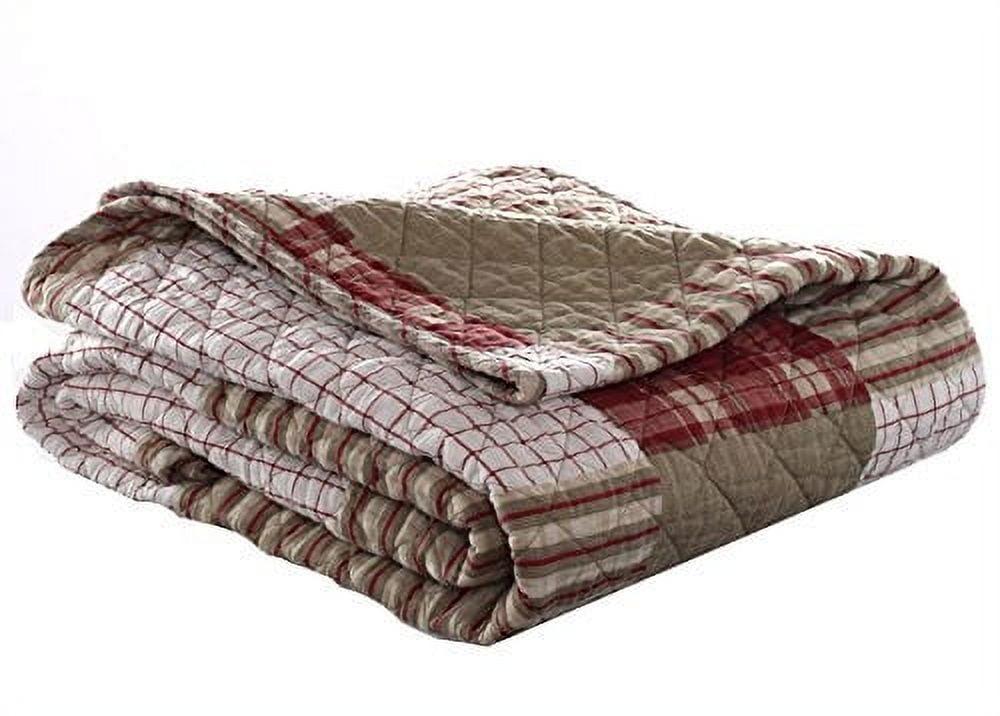 Rustic Red and Khaki Plaid Cotton Quilted Throw Blanket