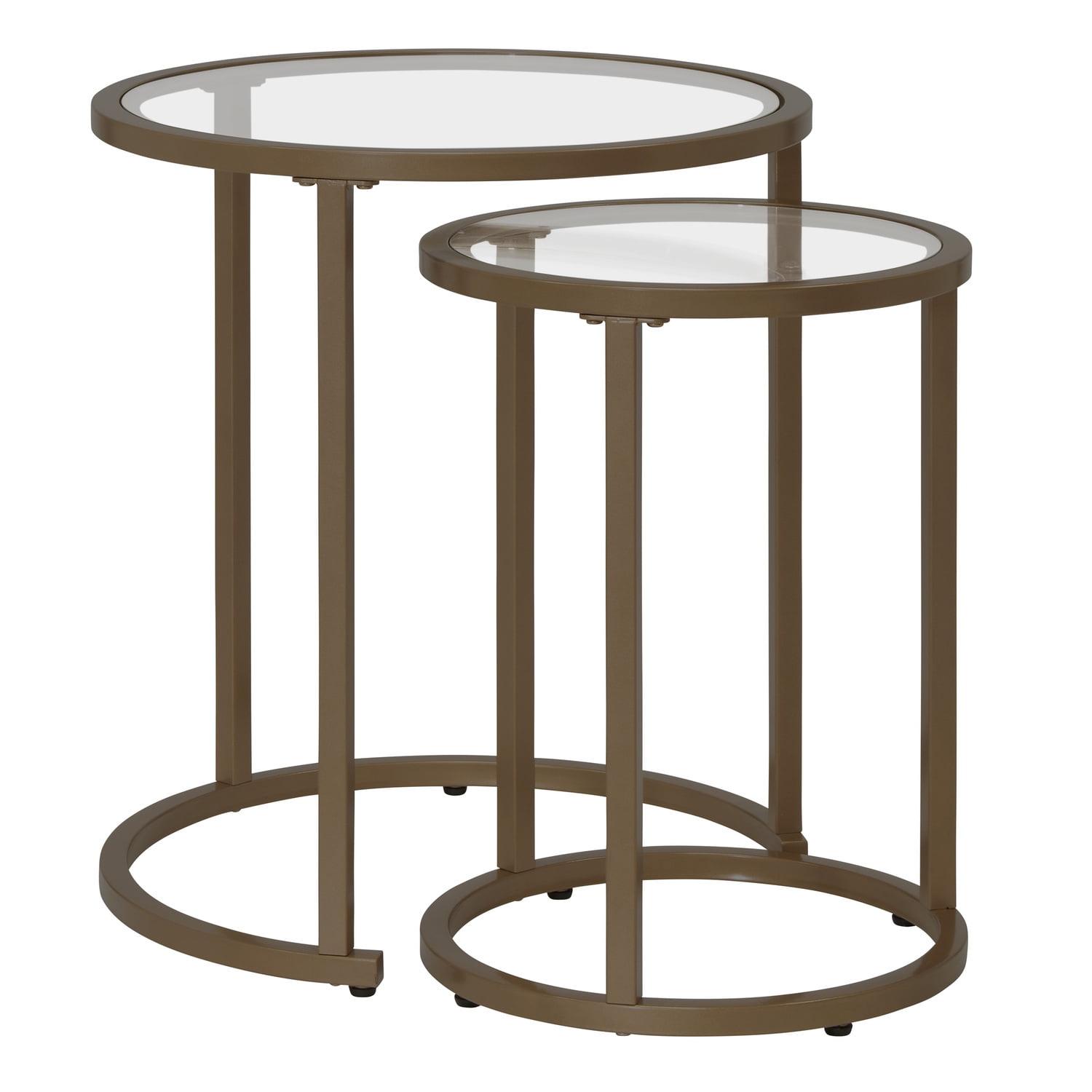 studio designs Camber Modern Round Nesting Side Table Set Bronze: 2-Piece, Tempered Glass, Metal Frame