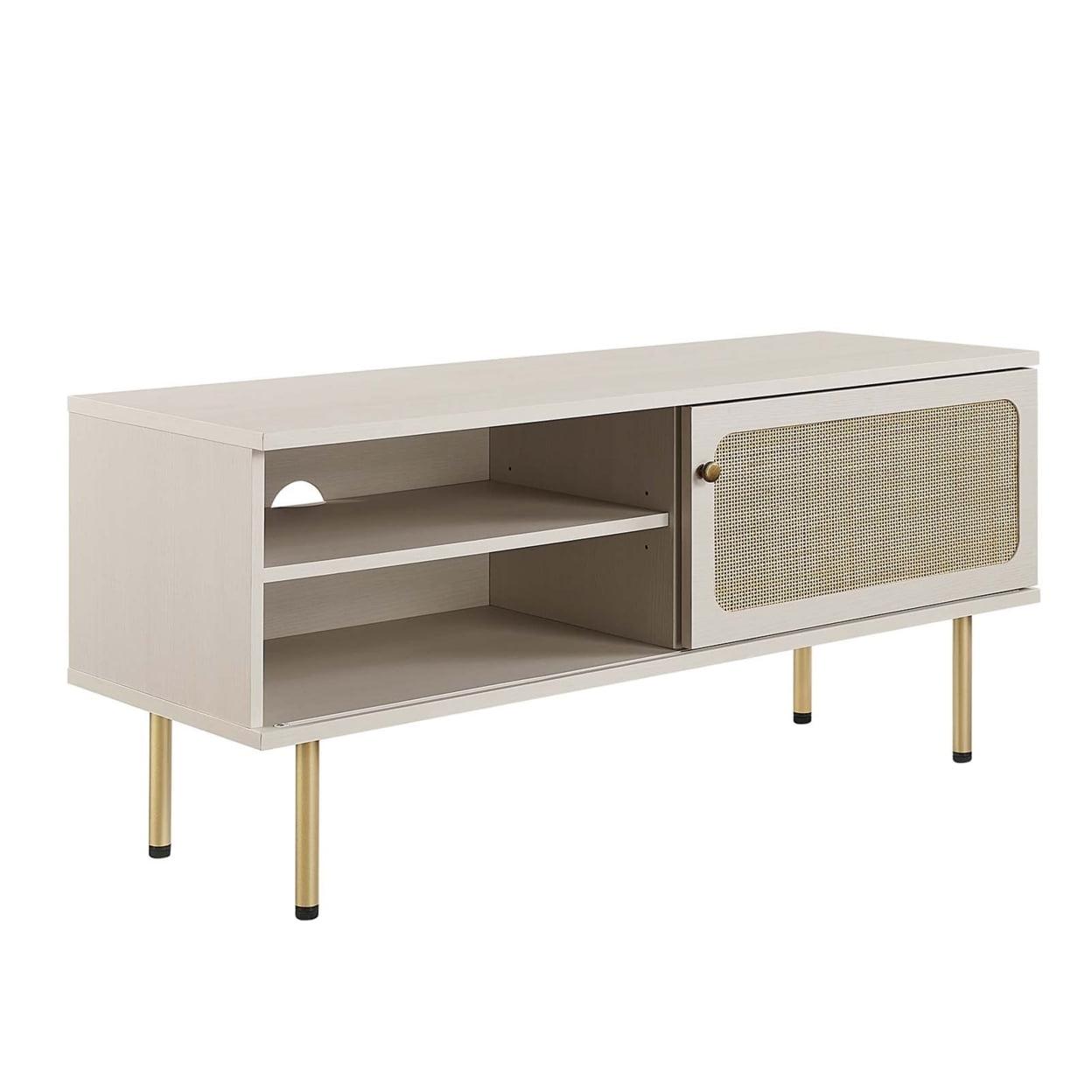 Cambria 47" White Particleboard TV Stand with Rattan Weave