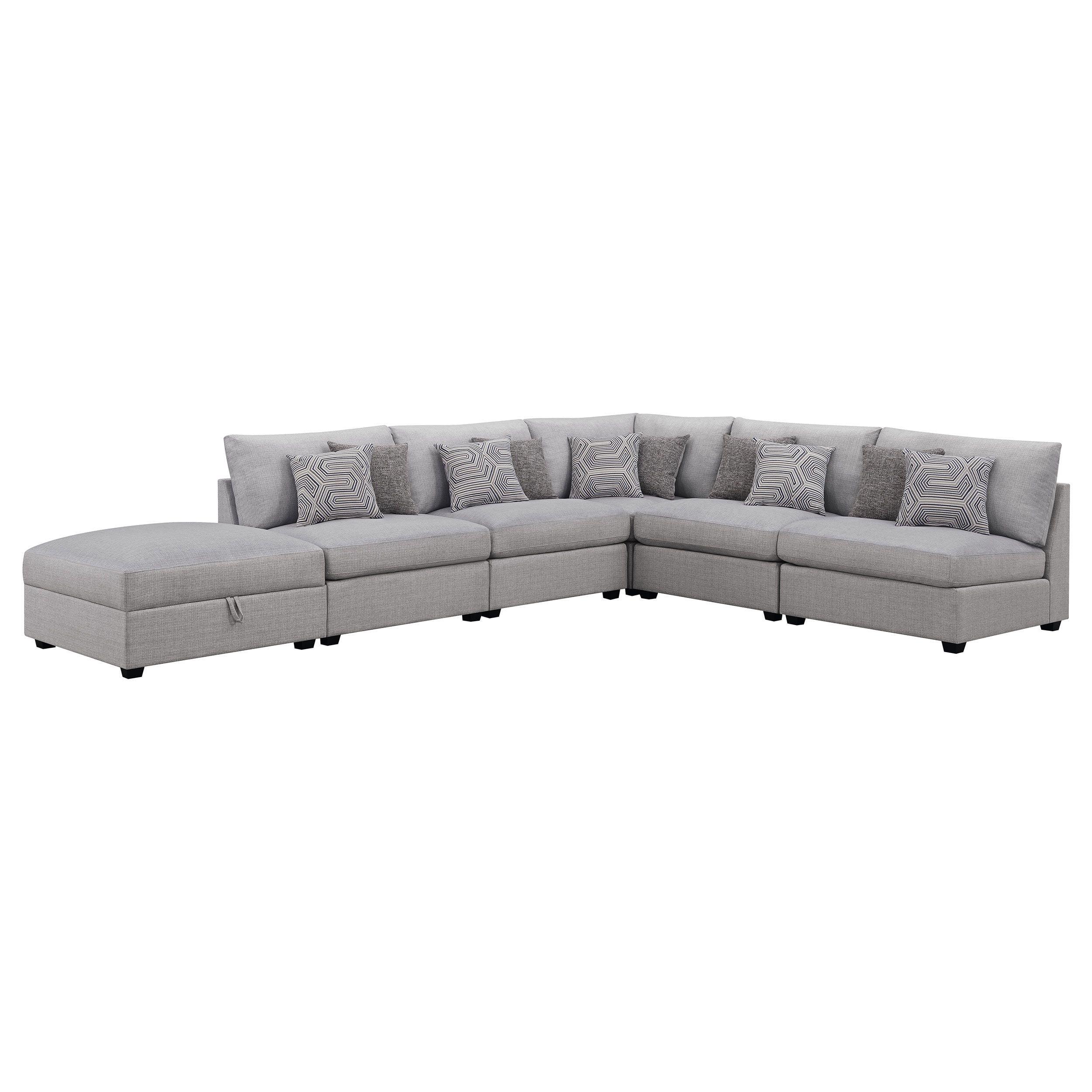 Gray Six-Piece Fabric Modular Sectional with Ottoman