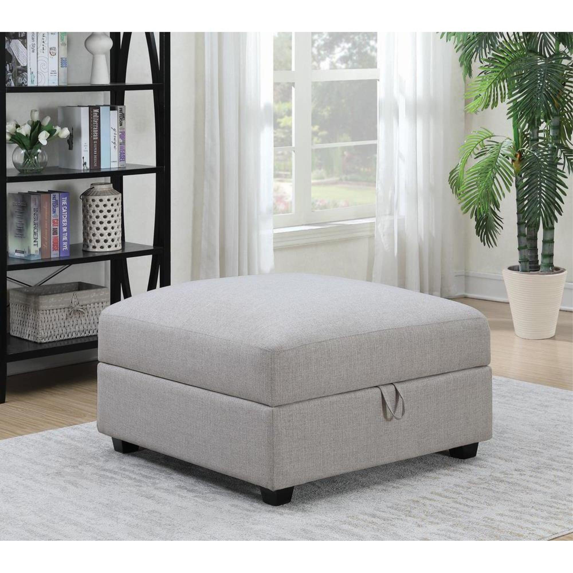 Gray Fabric Upholstered Square Storage Ottoman with Hidden Compartment