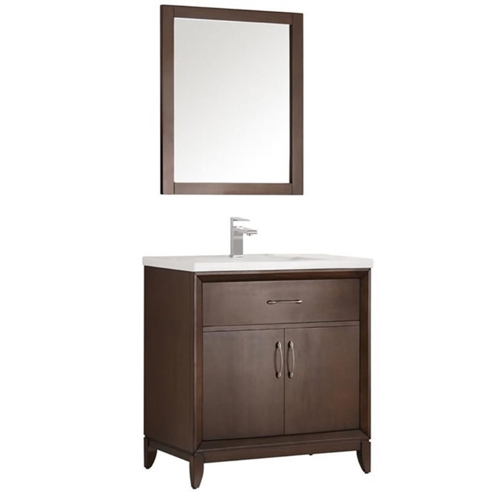 Antique Coffee 30" Country Style Bathroom Vanity Set with Mirror