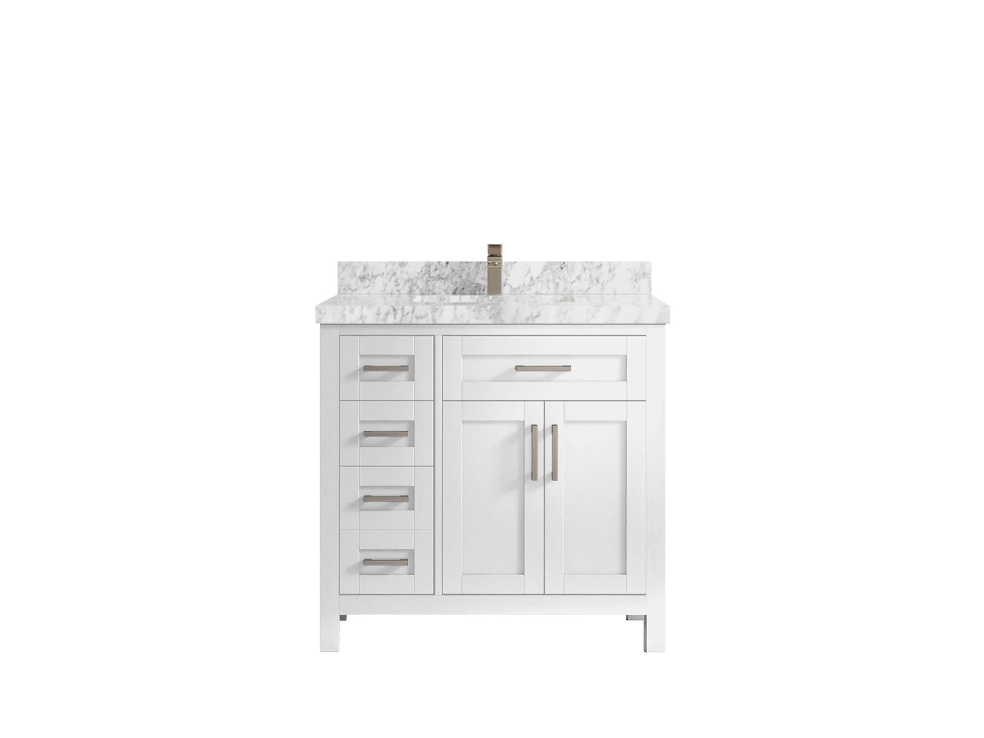 Cambridge 36" White Single Sink Vanity with Carrara Marble Top