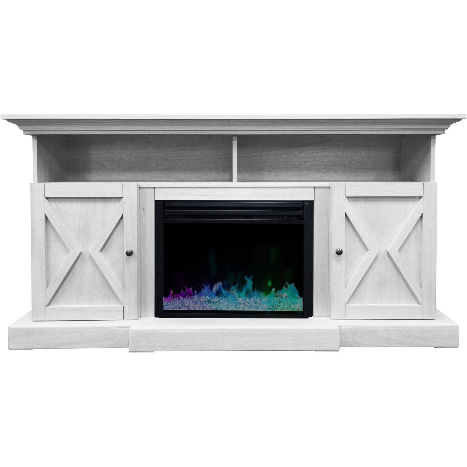 Cambridge Cambridge Summit 62-In. Farmhouse Fireplace TV Stand with Crystal Rocks Display