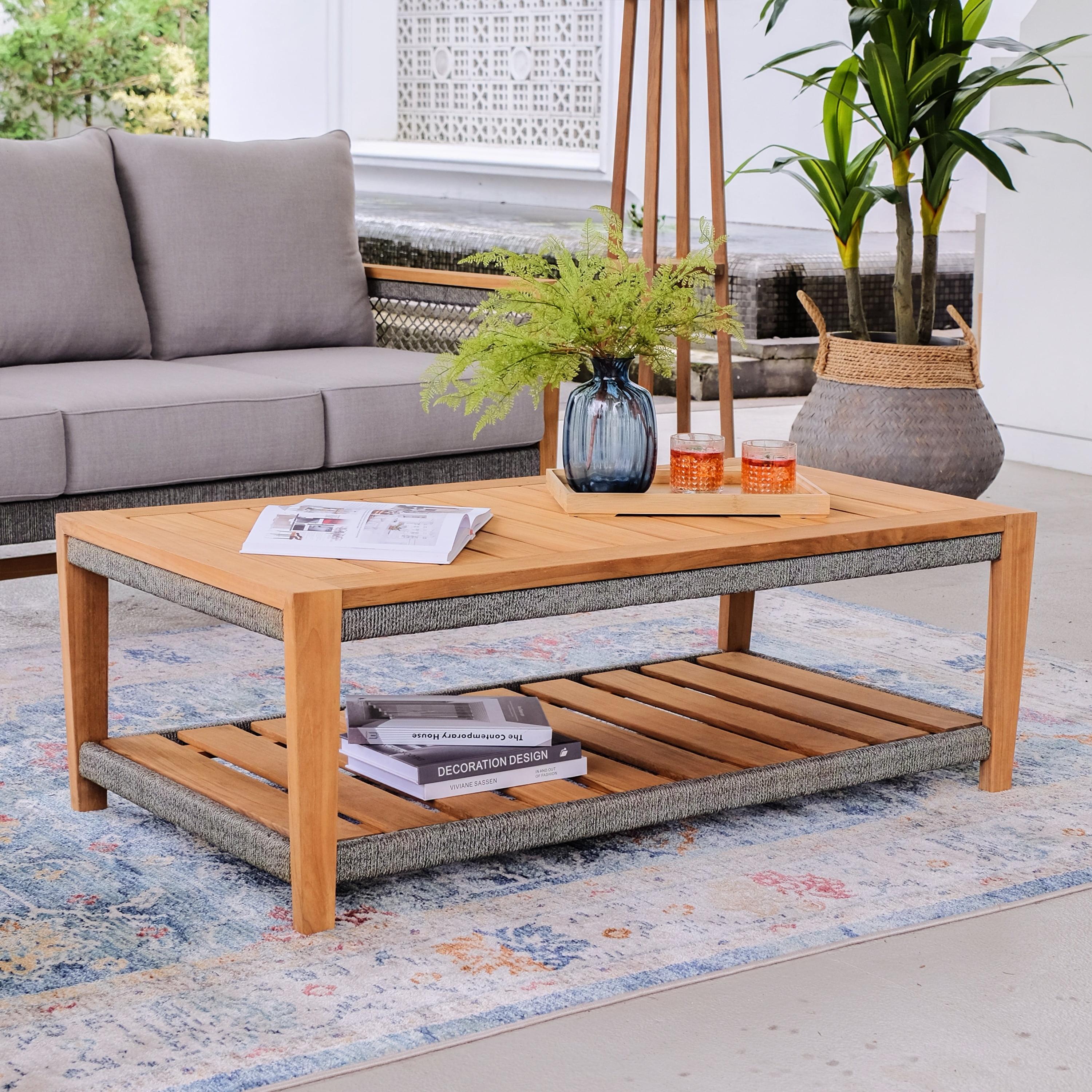 Nassau Natural Teak and Gray Polyrope Patio Coffee Table