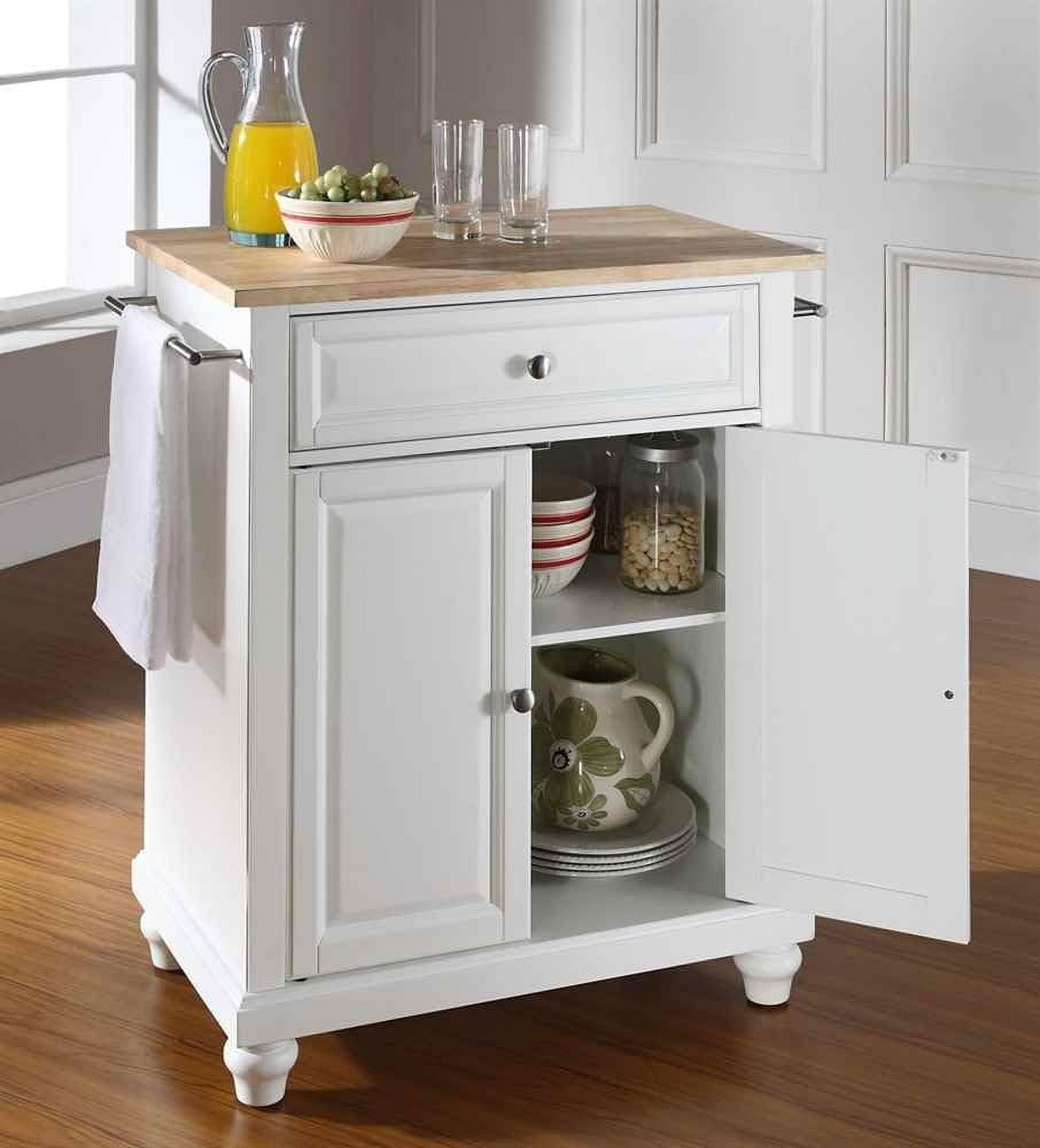 Cambridge 35" White Natural Wood Top Kitchen Island