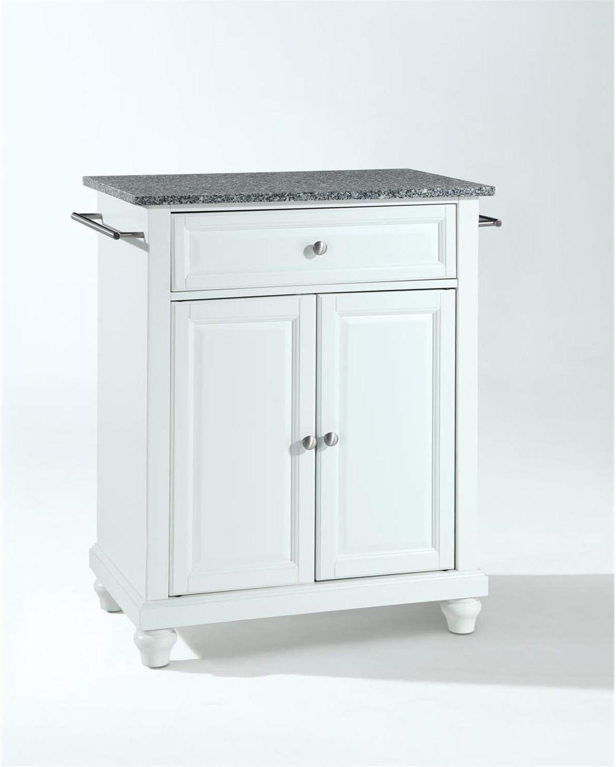 Elegant Alexandria White Kitchen Island with Gray Granite Top and Storage