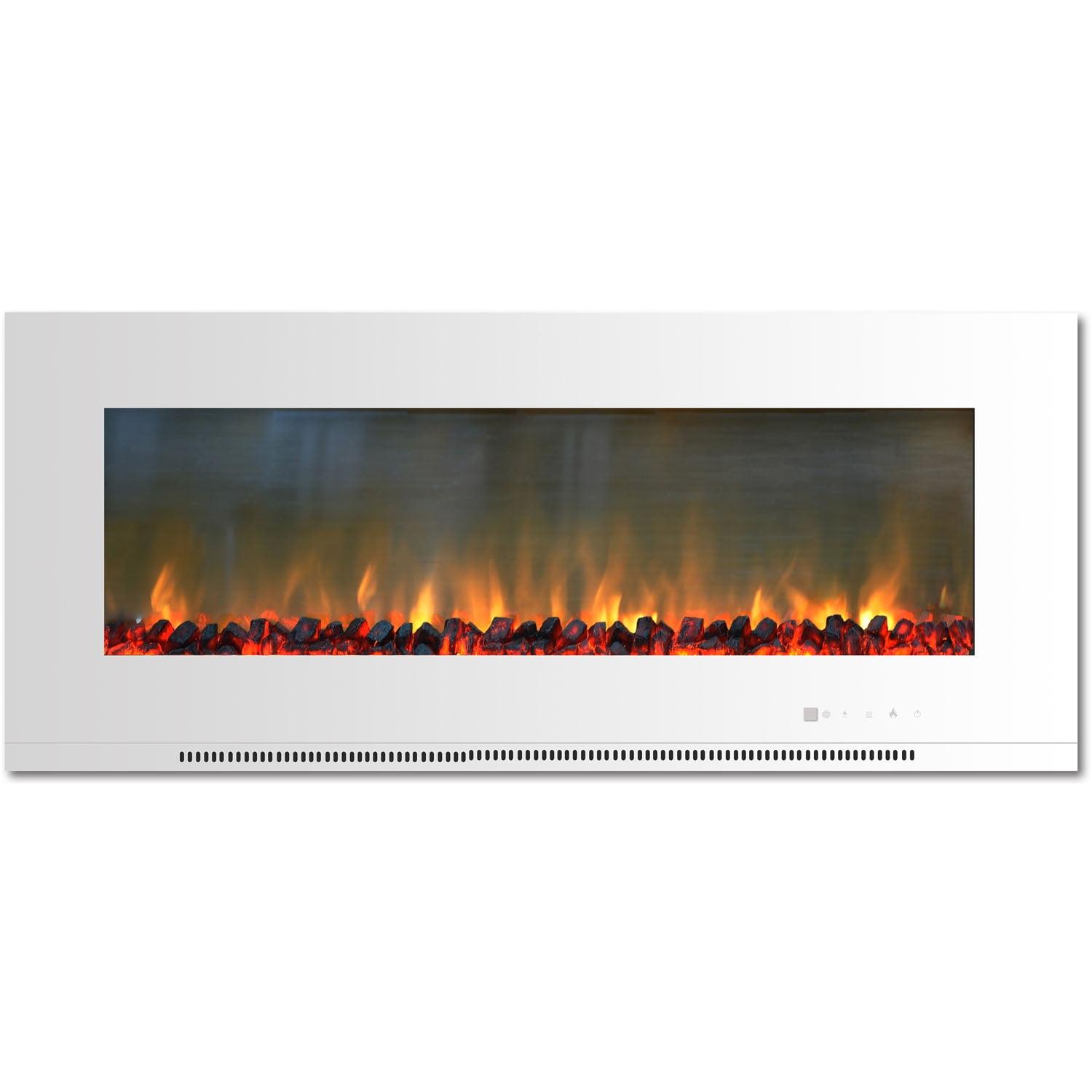 Metropolitan 56'' White Wall-Mount Electric Fireplace with Logs