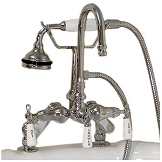 Cambridge Plumbing Inc CAM684D-CP Clawfoot Tub Deck Mount Porcelain Lever English Telephone Brass Faucet with Hand Held Shower - Polished Chrome