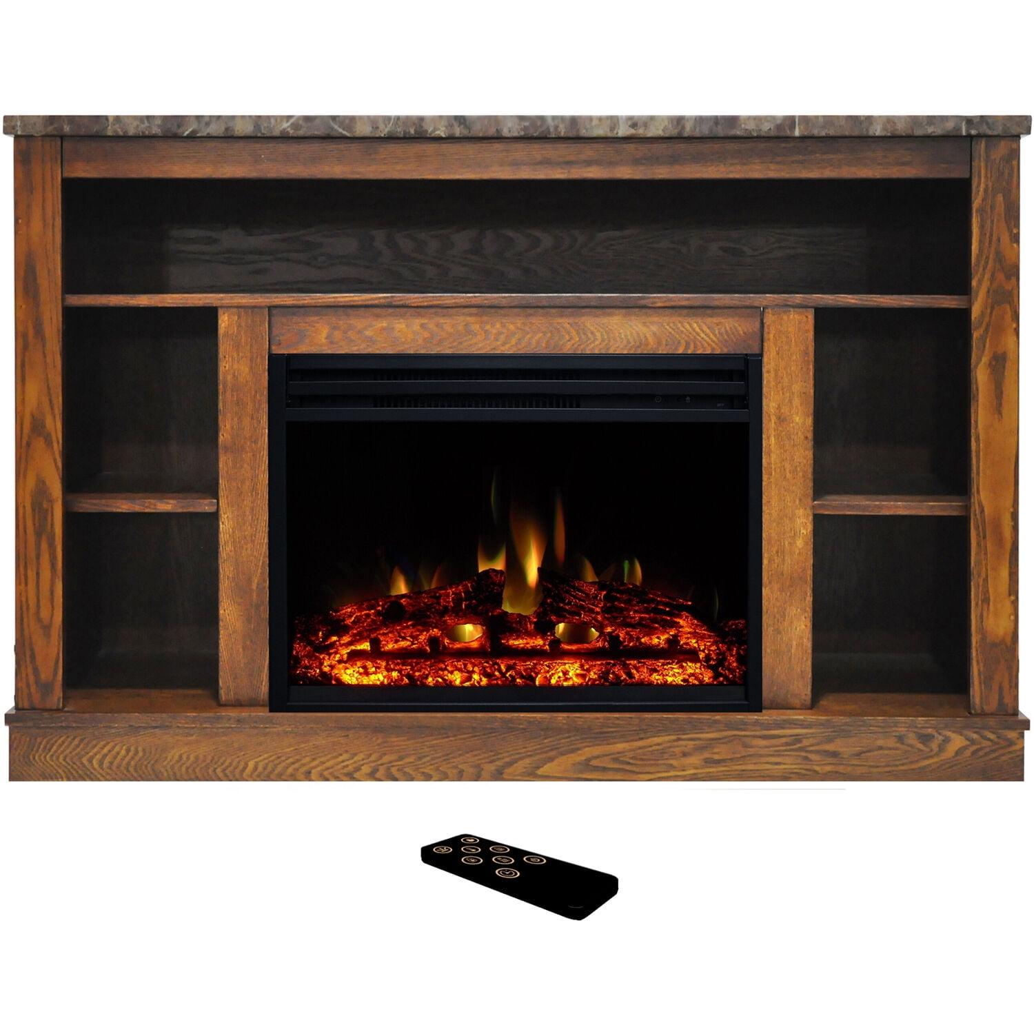 Cambridge Seville Electric Fireplace Heater with 47-In. Walnut TV Stand, Enhanced Log Display, Multi-Color Flames, and Remote Control