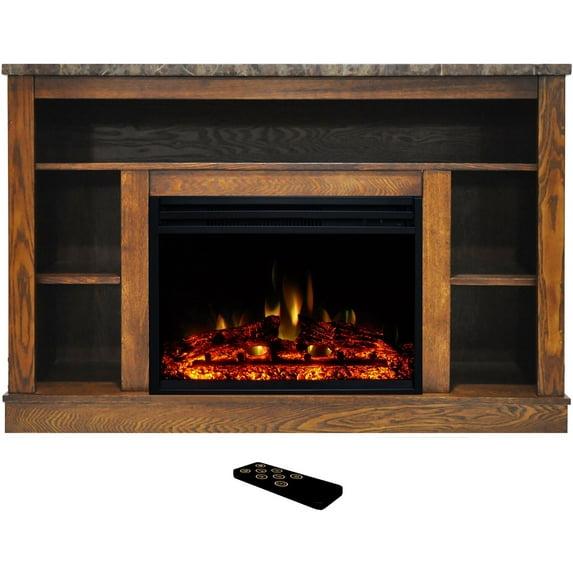Cambridge Seville Electric Fireplace Heater with 47-In. Walnut TV Stand, Enhanced Log Display, Multi-Color Flames, and Remote Control
