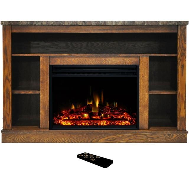 Cambridge Seville Electric Fireplace Heater with 47-In. Walnut TV Stand, Enhanced Log Display, Multi-Color Flames, and Remote Control