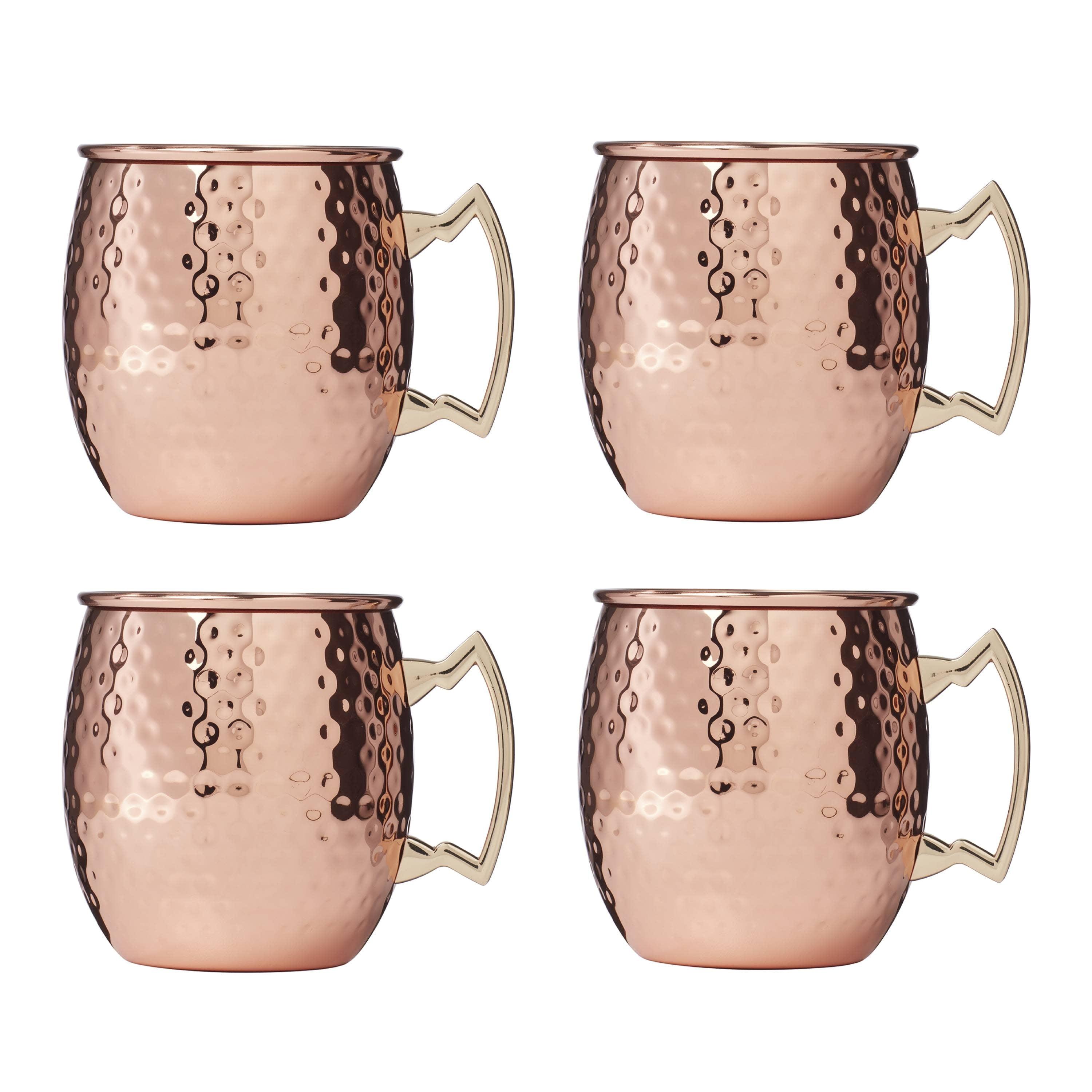 Hammered Copper Moscow Mule Mugs with Gold Handles, Set of 4