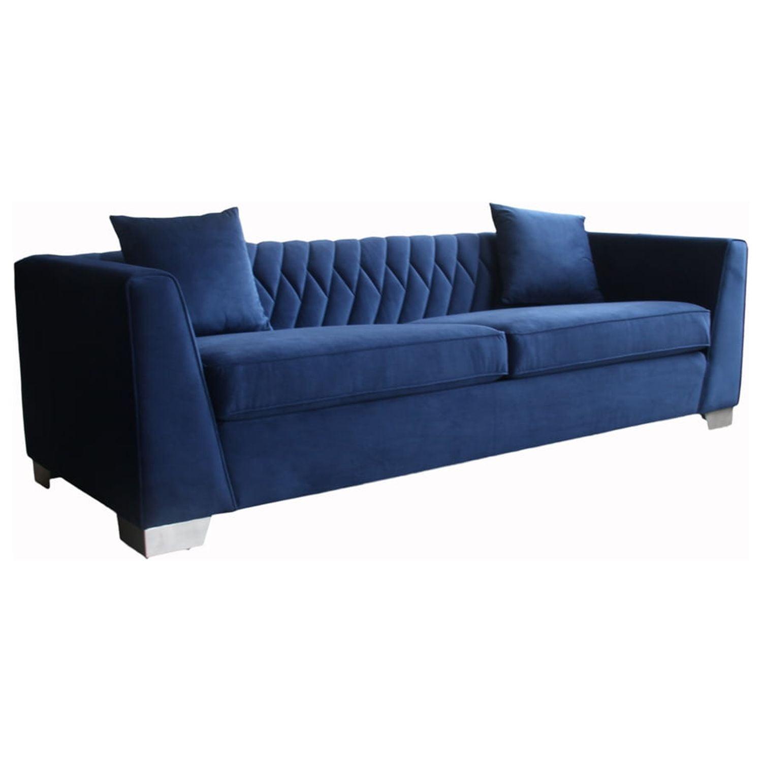 Cambridge Sofa in Brushed Stainless Steel and Blue Velvet