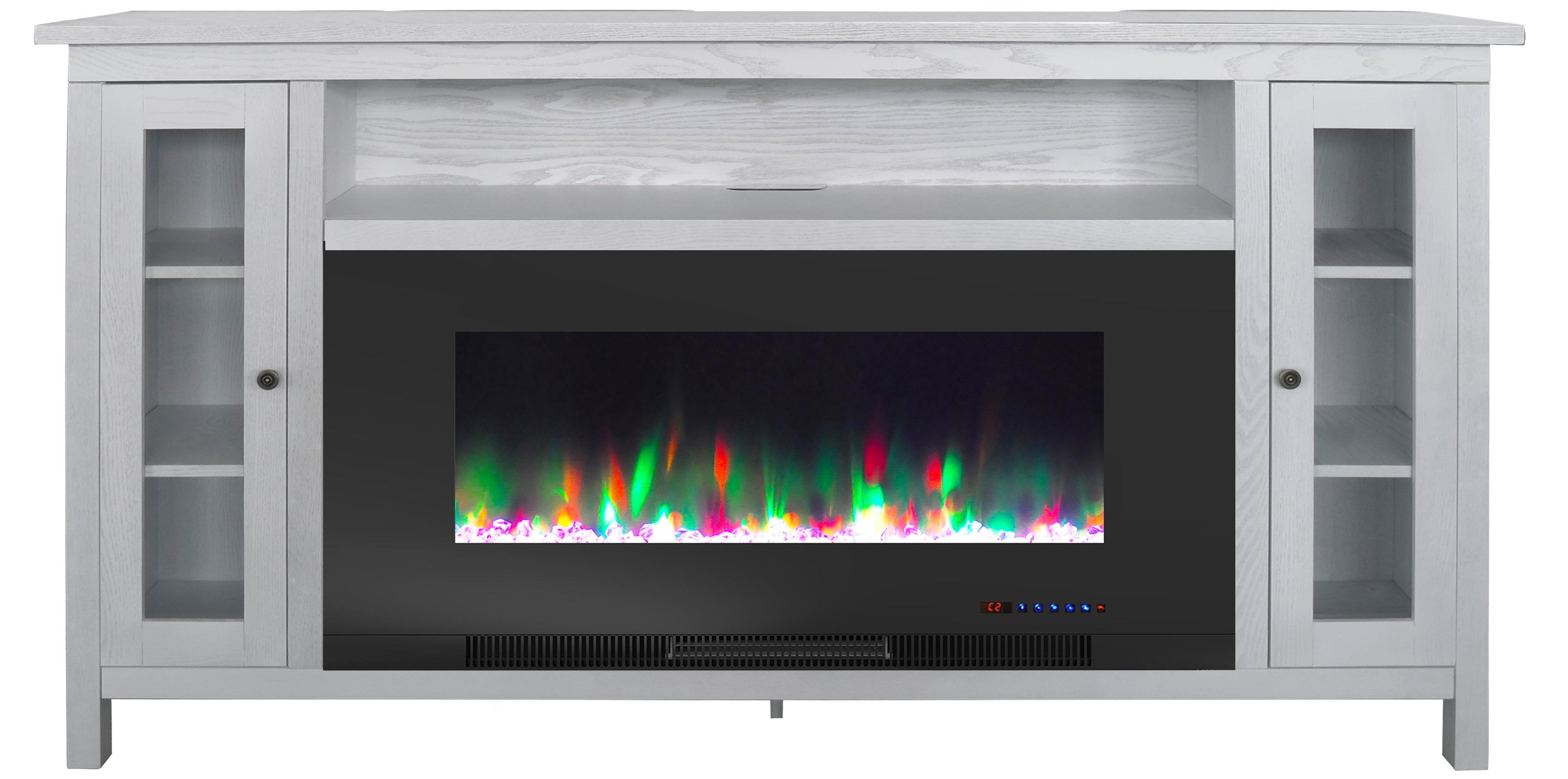 Cambridge Somerset 70-In. White Electric Fireplace TV Stand with Multi-Color LED Flames, Crystal Rock Display, and Remote Control