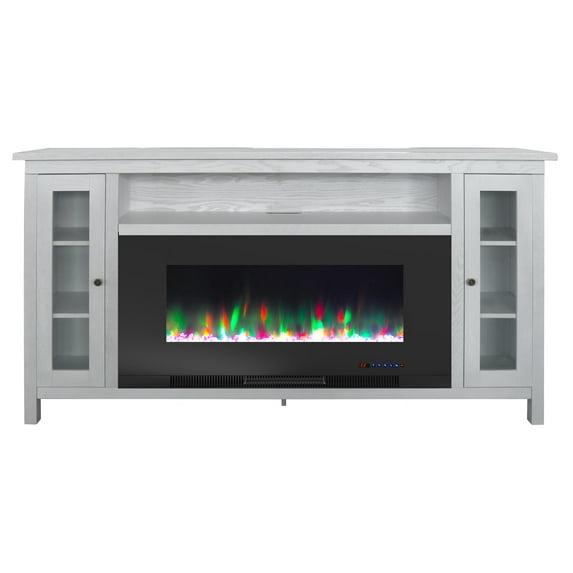 Cambridge Somerset 70-In. White Electric Fireplace TV Stand with Multi-Color LED Flames, Crystal Rock Display, and Remote Control
