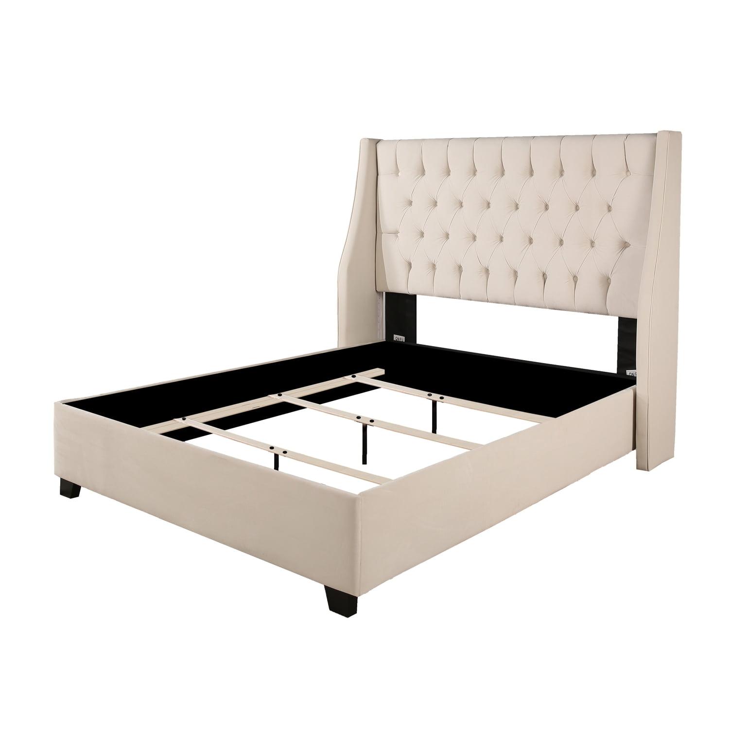 Elegant Ivory California King Upholstered Bed with Tufted Headboard