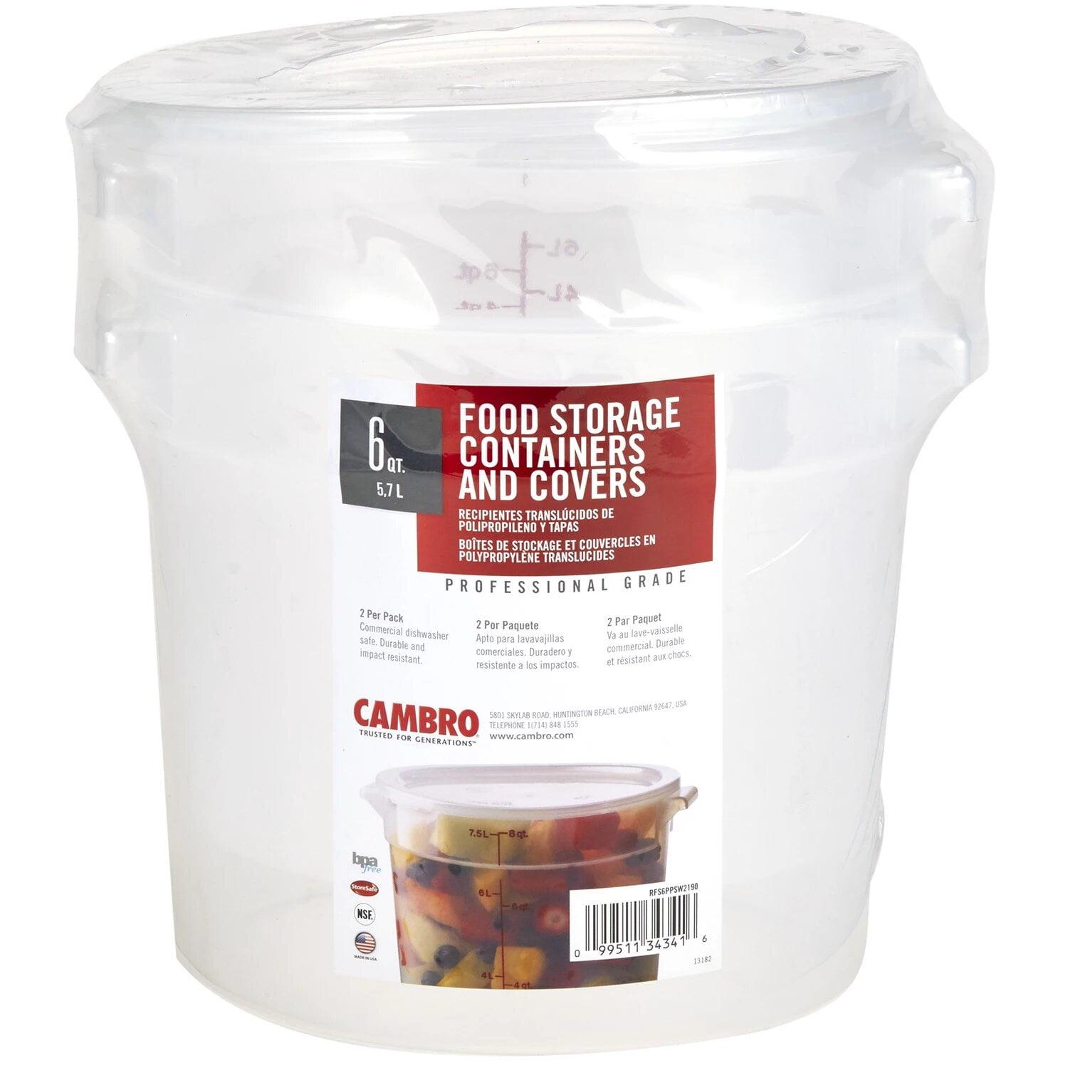 Cambro Food Storage Containers and Covers, 6 Quart, 2 Pack