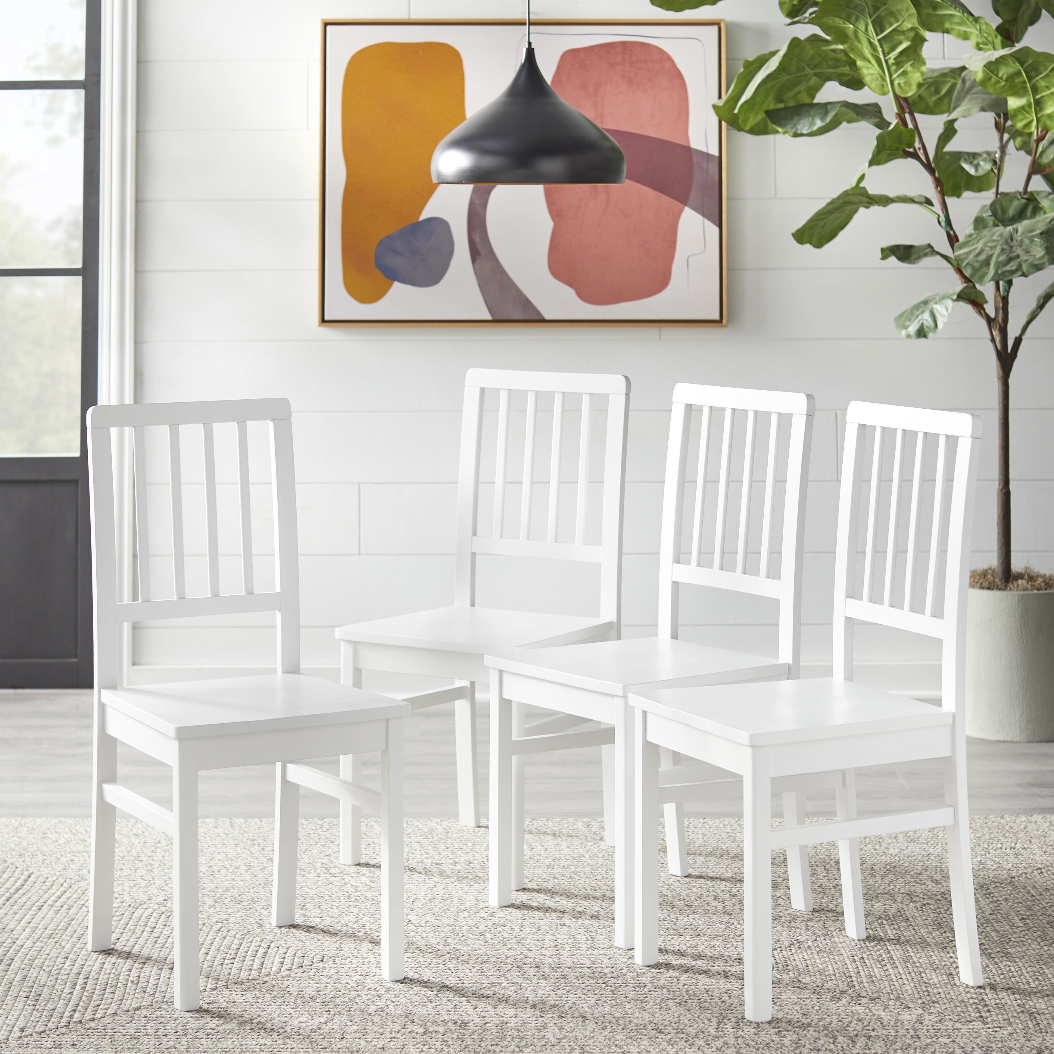 Set of 4 Camden Wood Slat Back Dining Chairs White - Buylateral: Rubberwood, No Tools Assembly