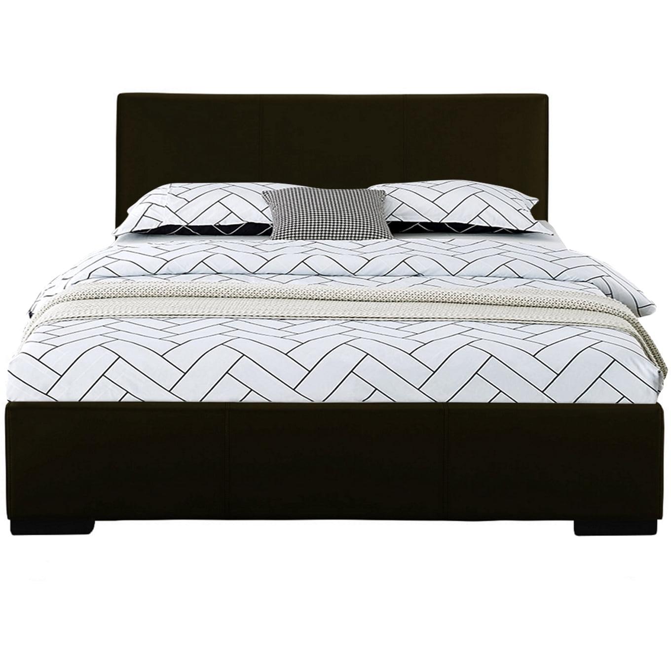 Abbey Queen Black Faux Leather Upholstered Platform Bed with Slats