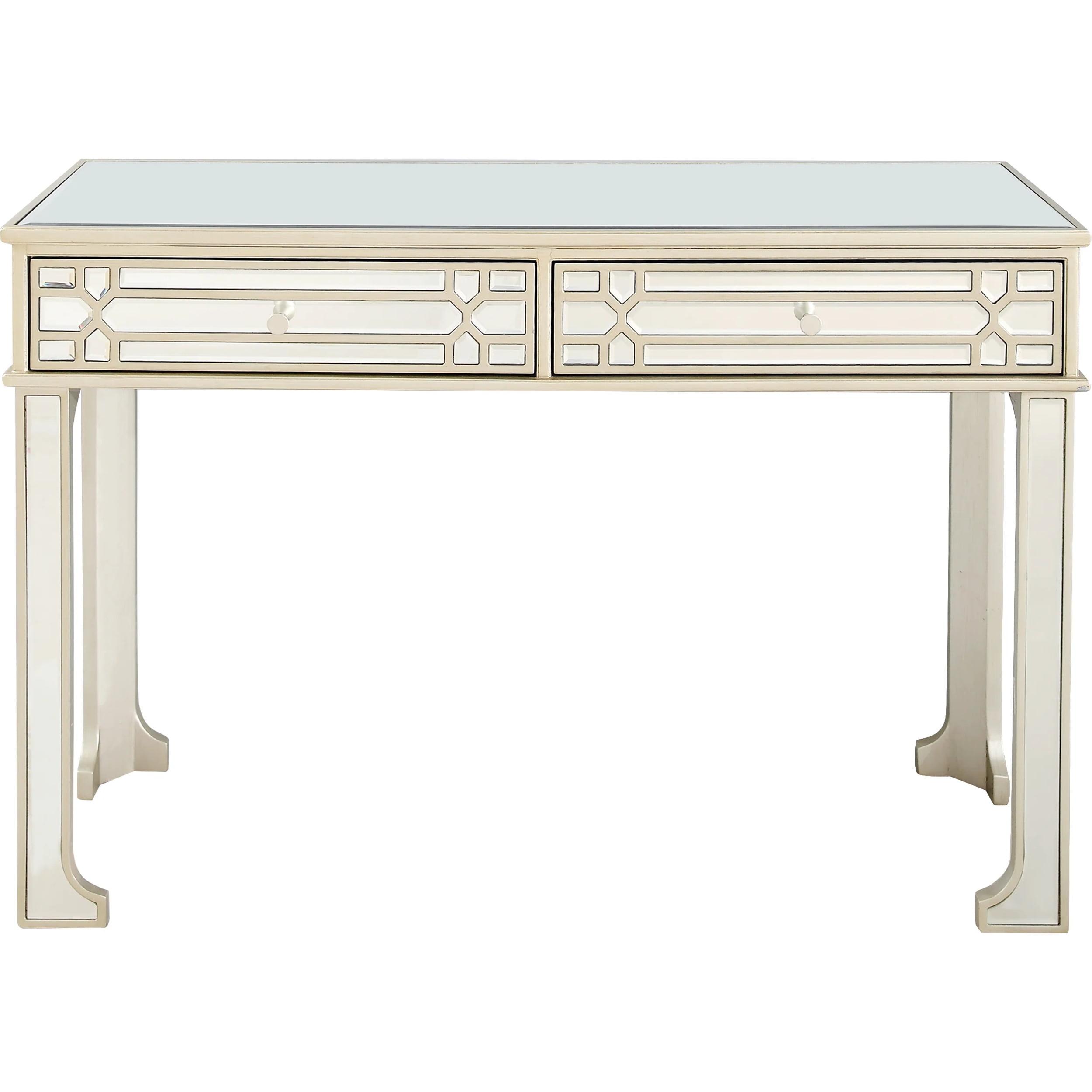 Aubrey Mirrored Glass Hallway Console Table with Storage