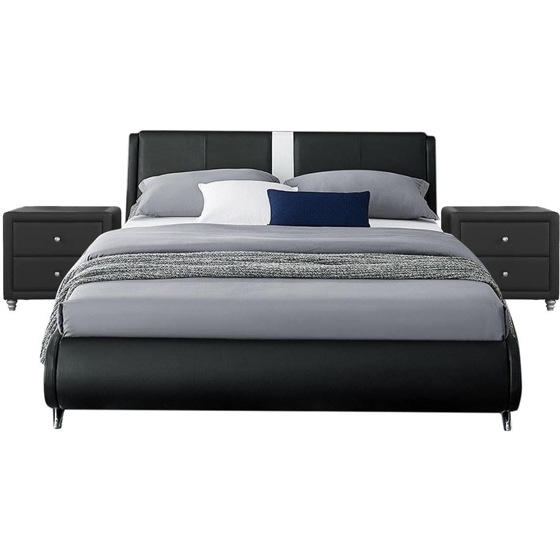 Camden Isle Carlton Platform Bedroom Set | Striped Headboard and Side Rails | King, Black