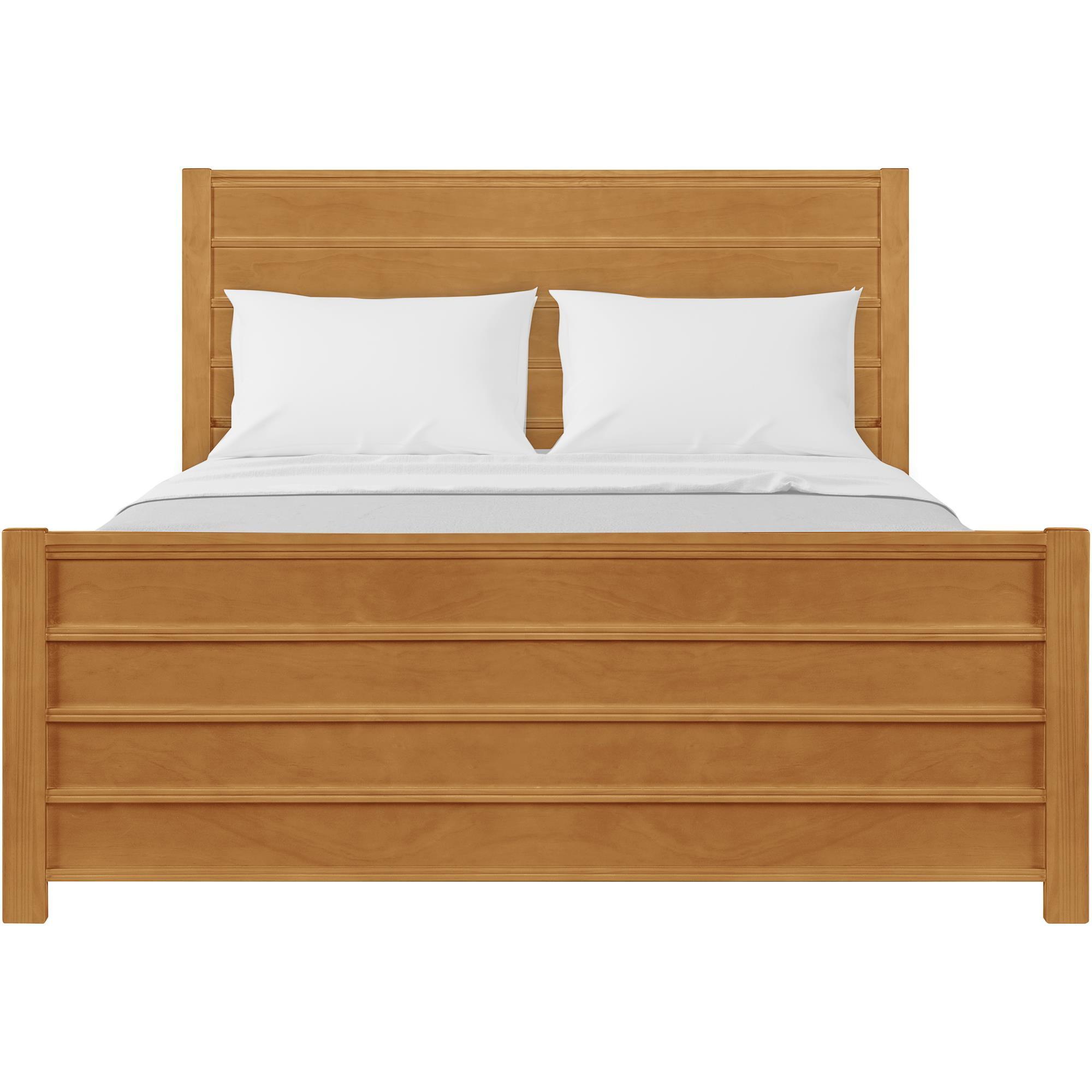 Caroline Pine Queen Platform Bed with Drawer and Slatted Headboard, Oak