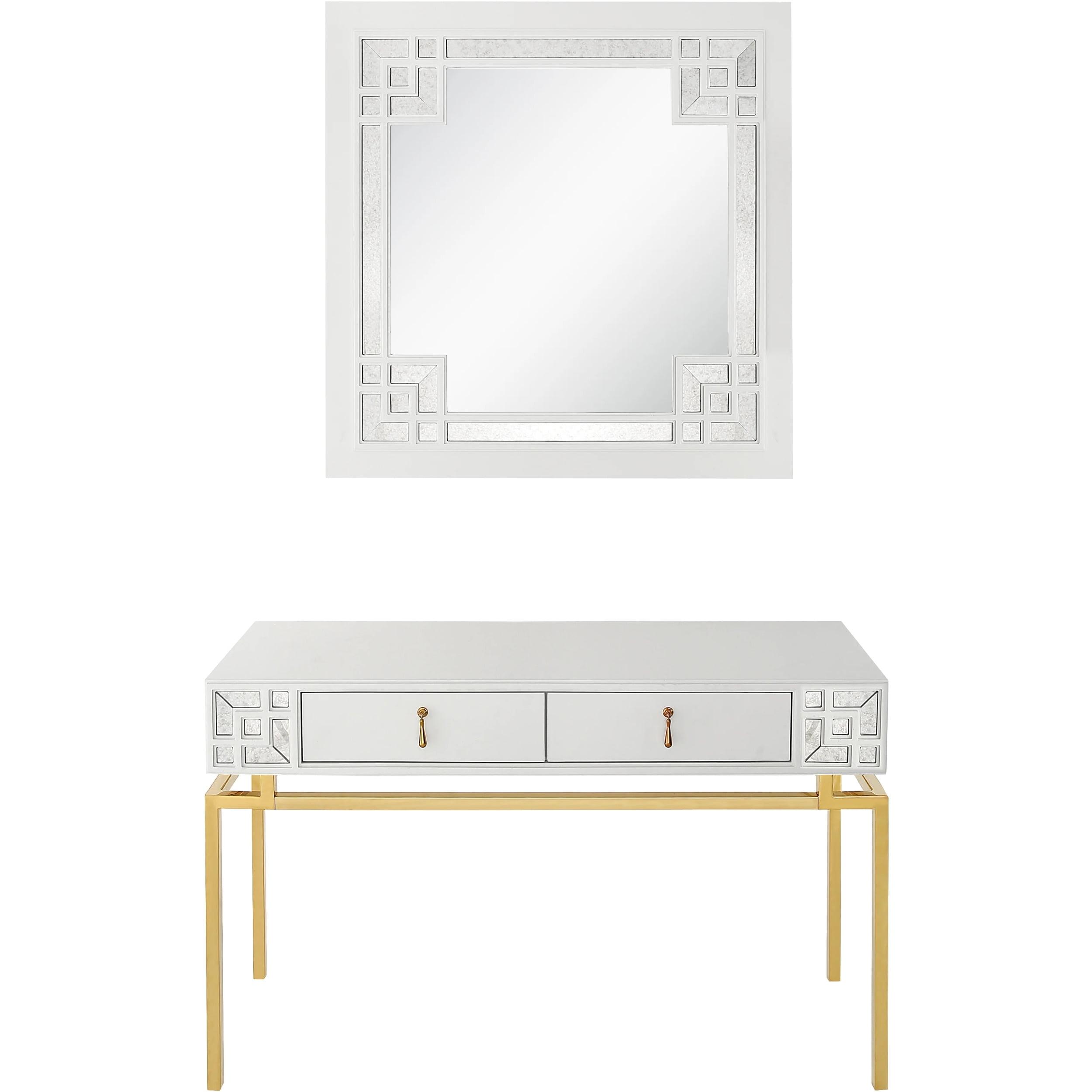 Dynasty Champagne Gold Mirrored Console Table and Wall Mirror Set