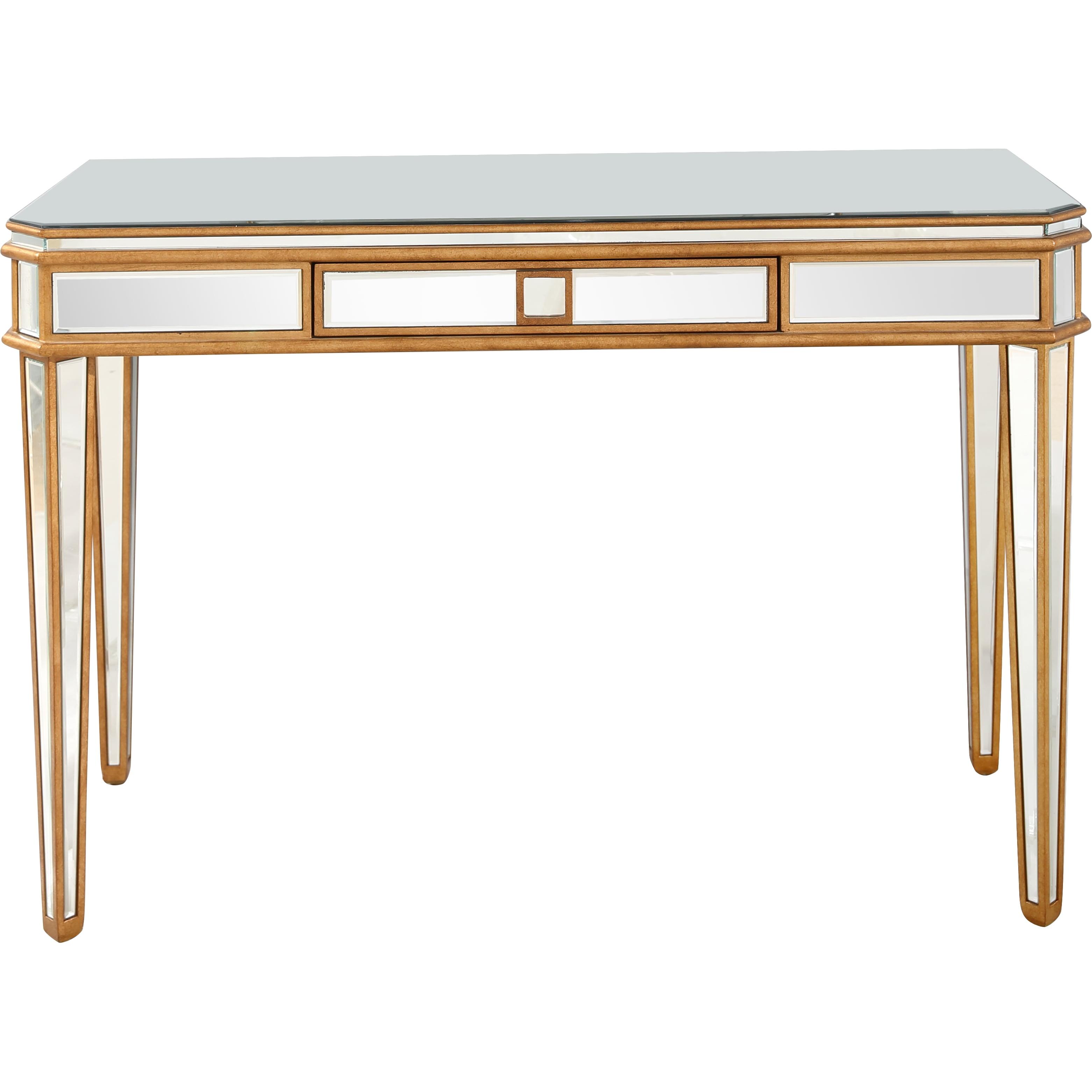 Elegant Finley Mirrored Console with Antique Gold Finish