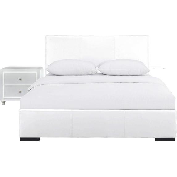 Camden Isle Hindes Platform Bedroom Set | Upholstered | Low Profile | Full, White + 1 Nightstand
