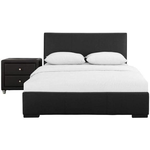 Rustic Platform Bed with Nightstand - King Size Upholstered Bed Frame, Modern Bedroom Furniture