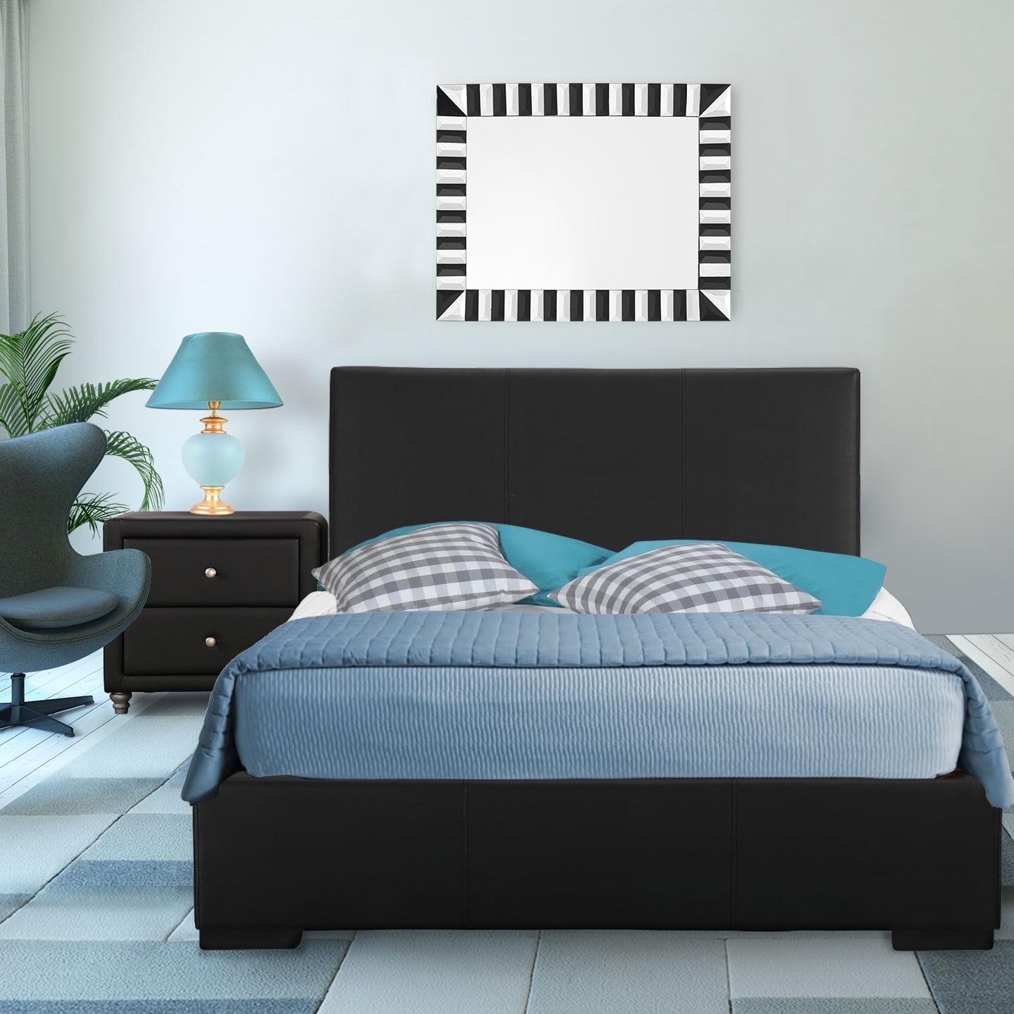 in. indes Upholstered Platform Bed in Black with 1 Nightstand, Queen Size - 85.4 x 63.4 x 34.8 in.