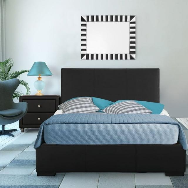 in. indes Upholstered Platform Bed in Black with 1 Nightstand, Queen Size - 85.4 x 63.4 x 34.8 in.