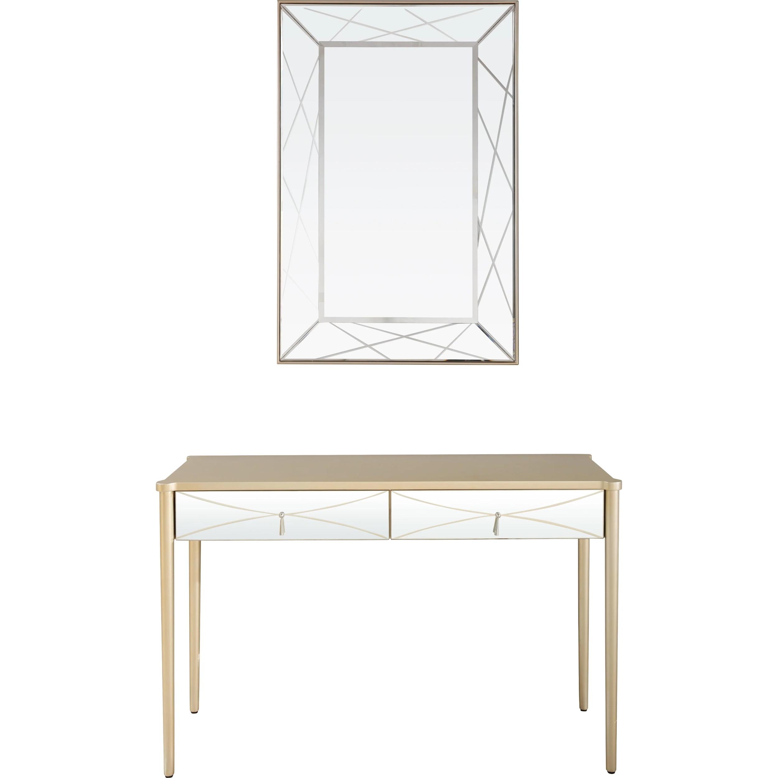 Champagne Mirrored Console Table with Beveled Accent Mirror