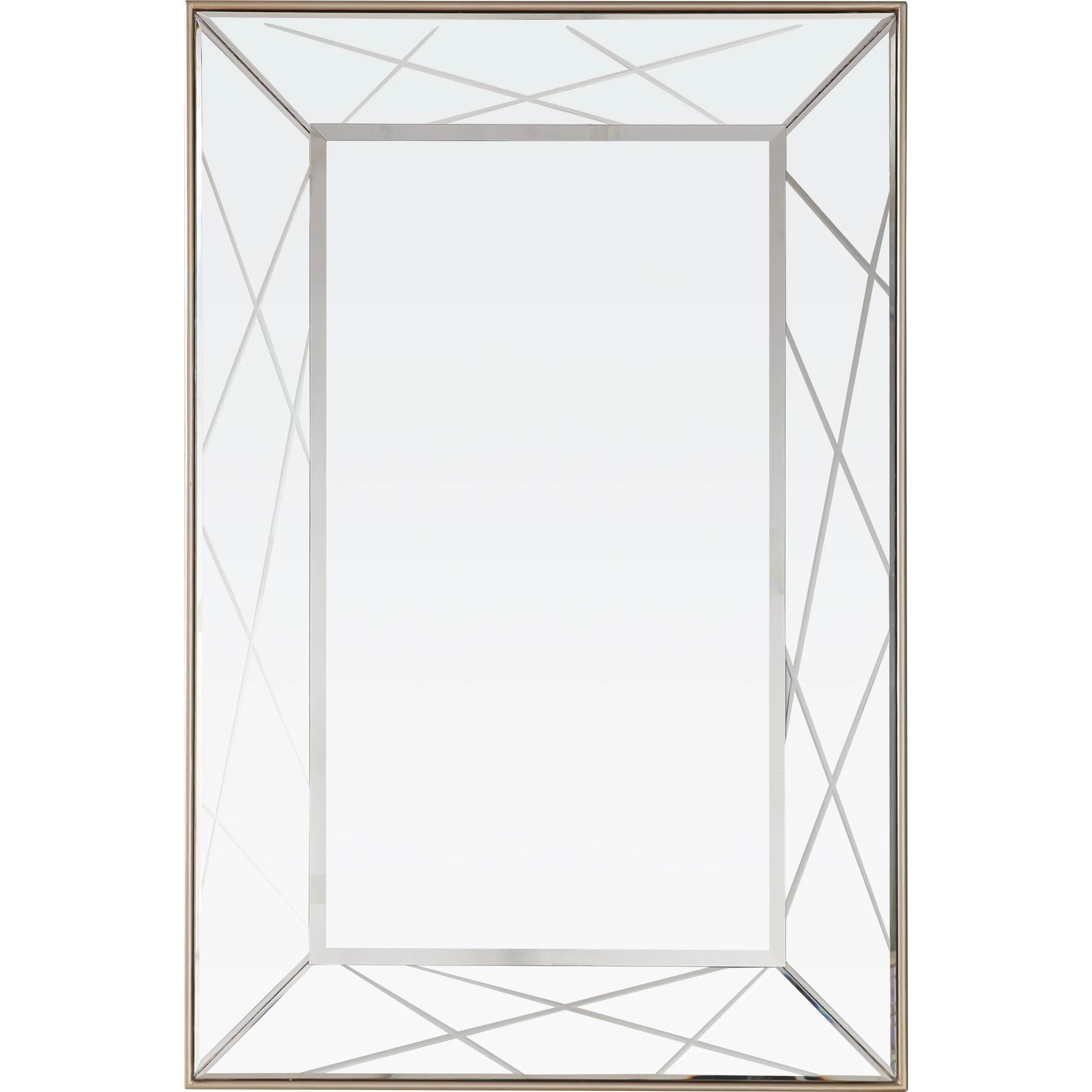 Rectangular Silver Wood Beveled Wall Mirror