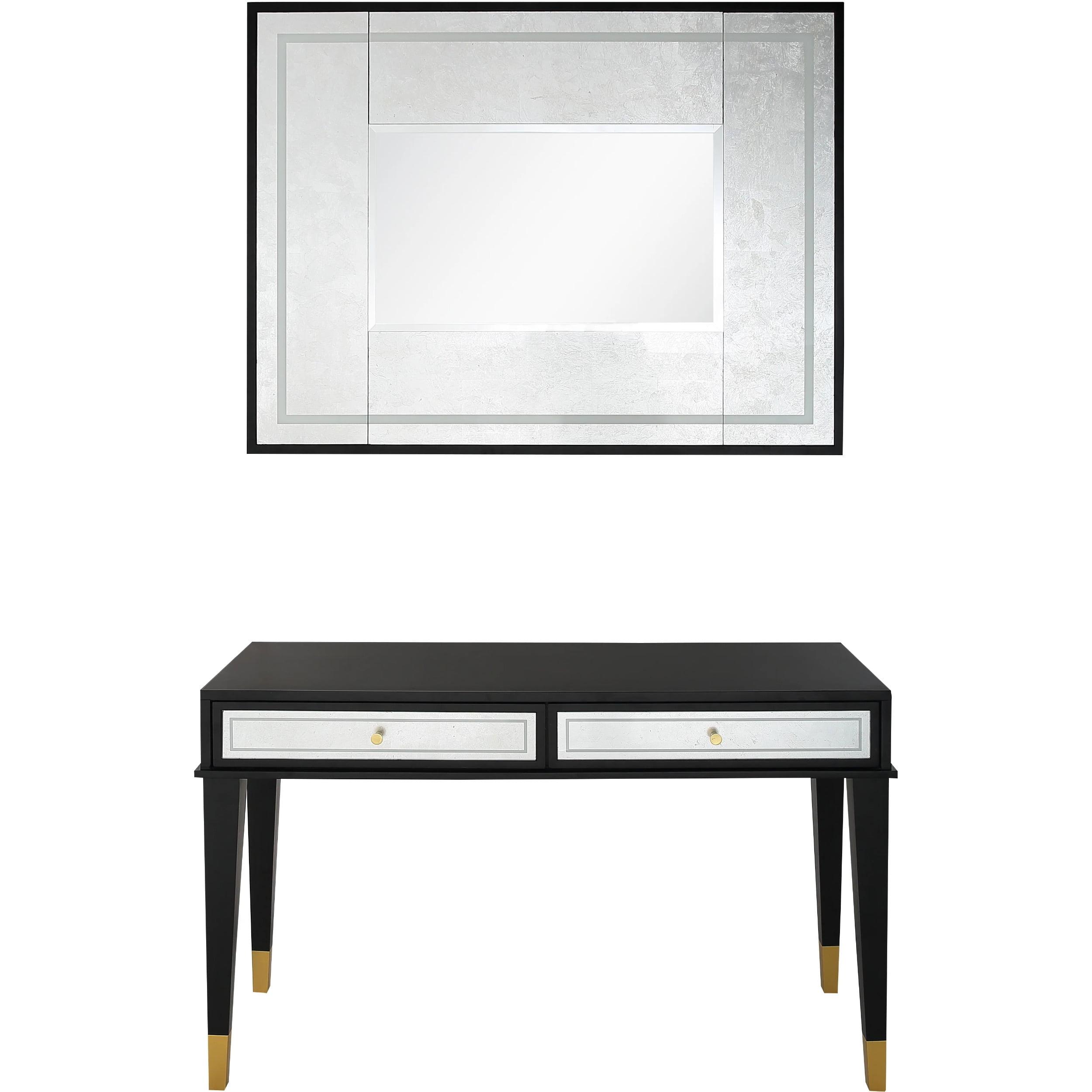 Makalu Mirrored Console Table and Wall Mirror Set in Black