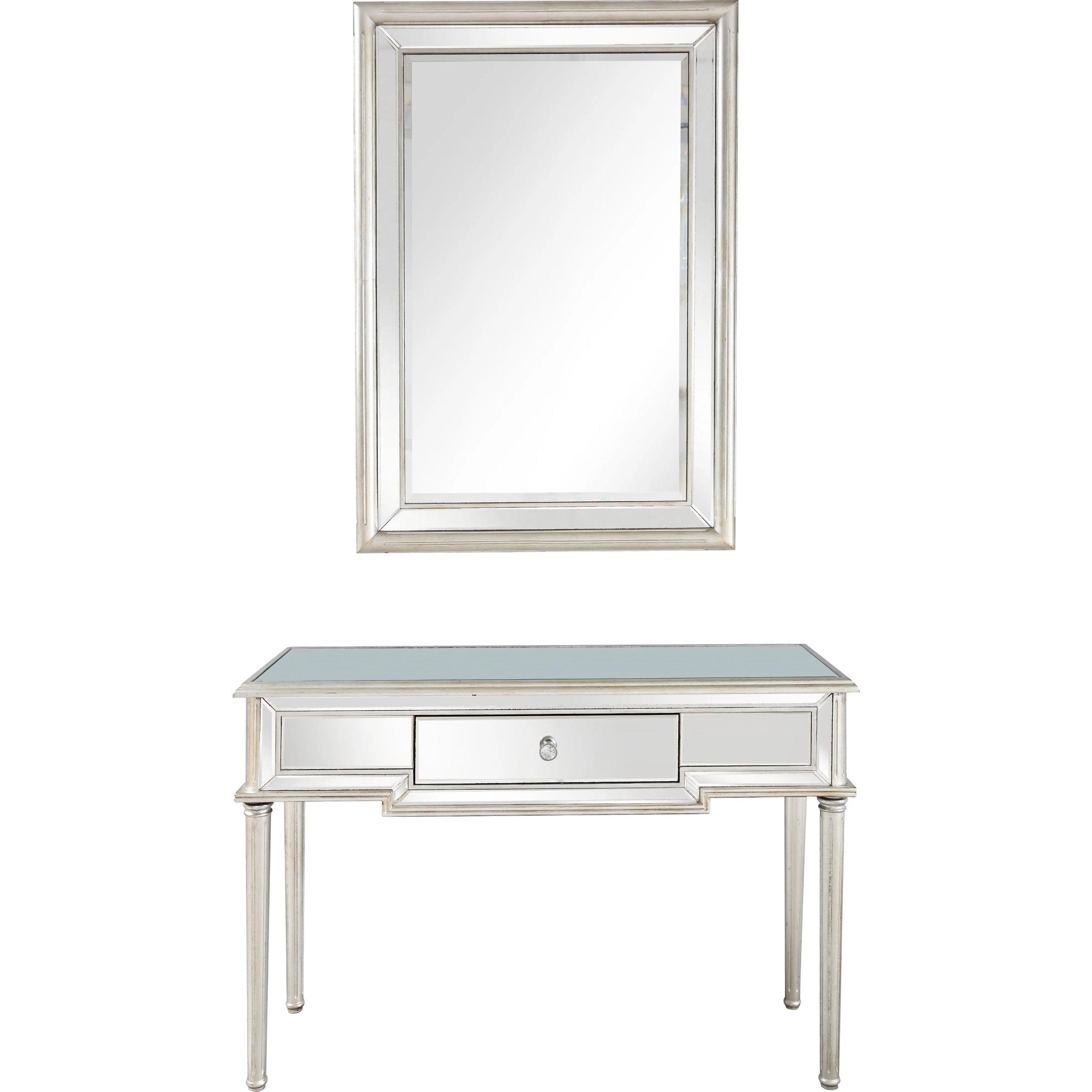 Silver Glass Mirrored Console Table with Storage, 48"