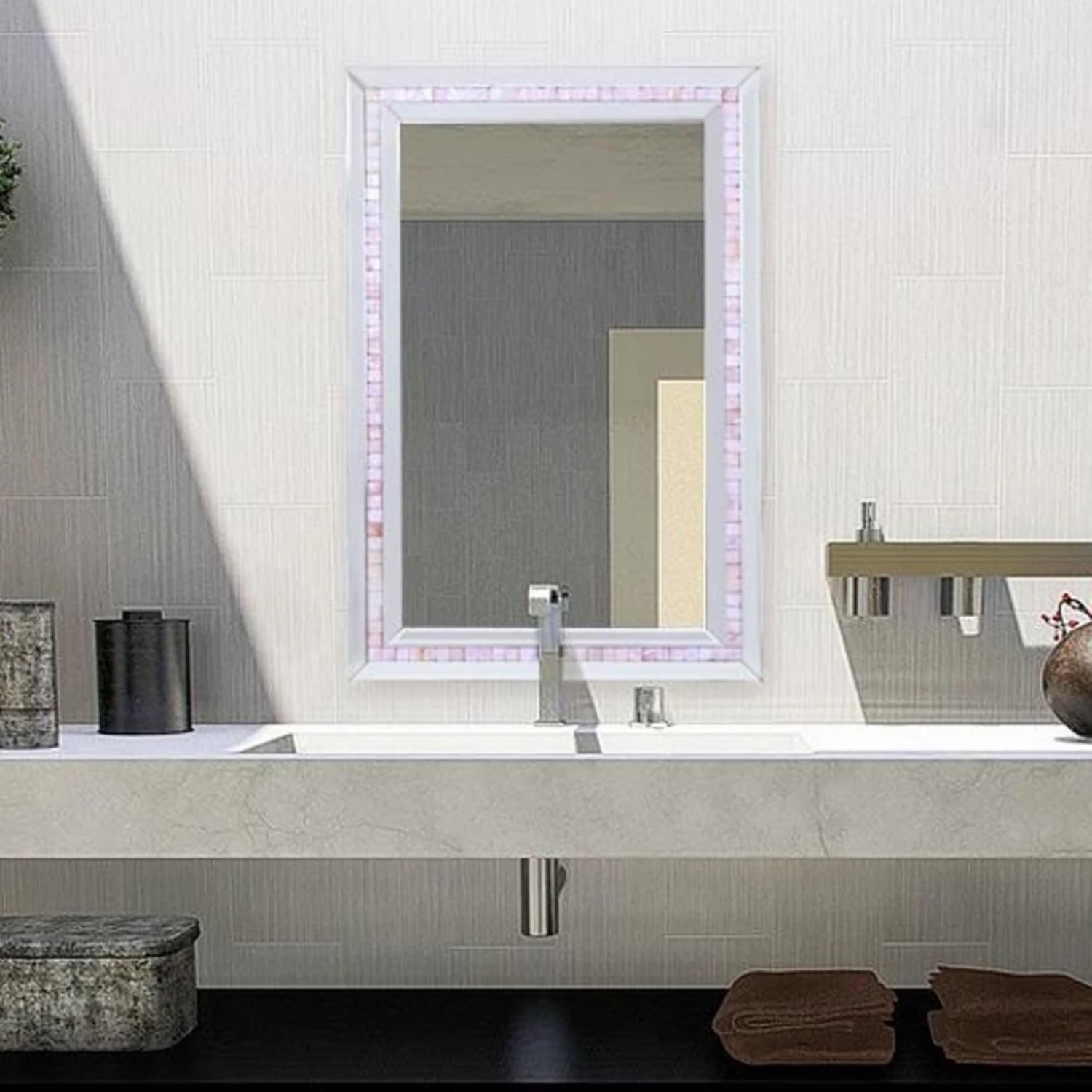 Rectangular Silver Mosaic Tiled Bathroom Vanity Mirror