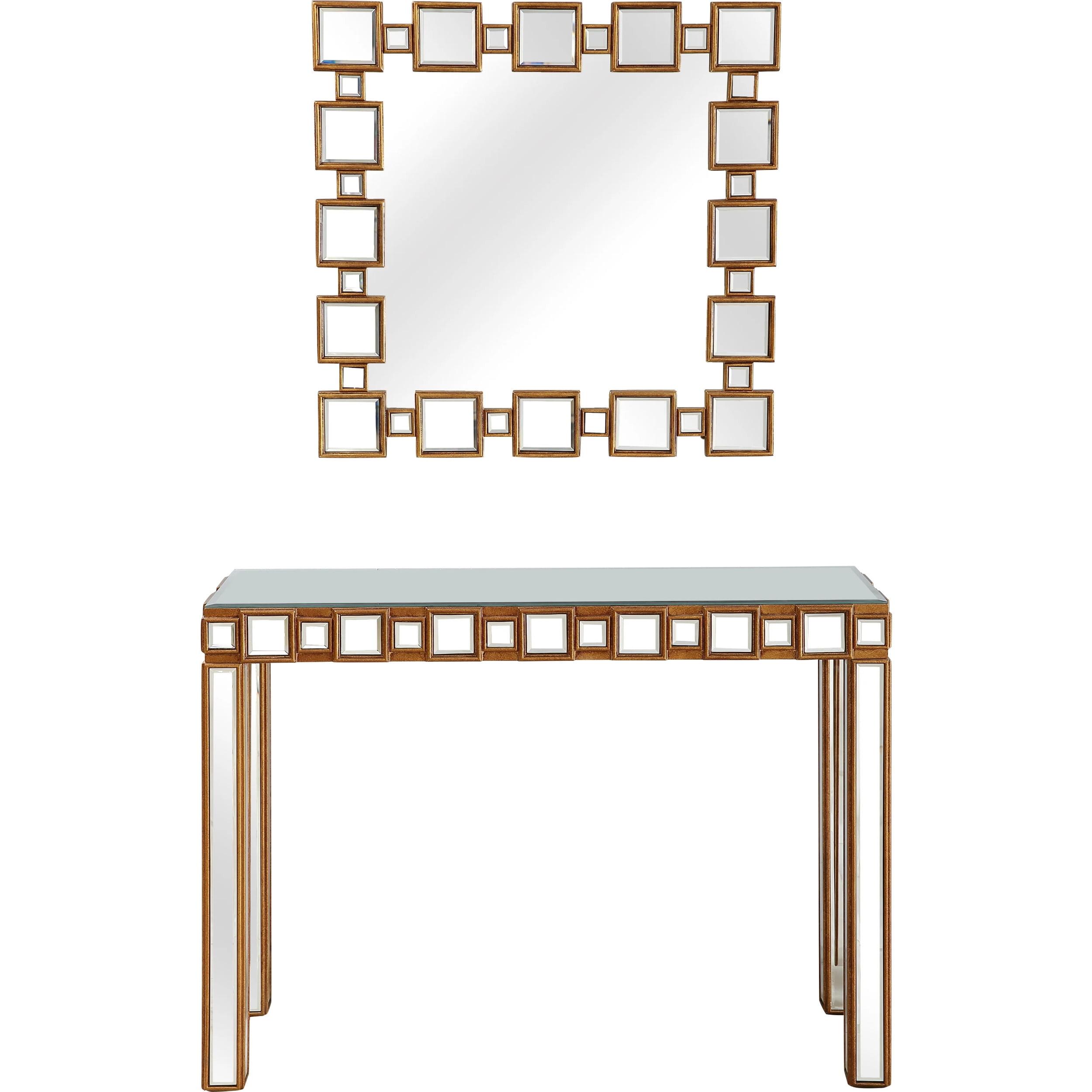 Gold Mirrored Glass Hollywood Glam Console Table