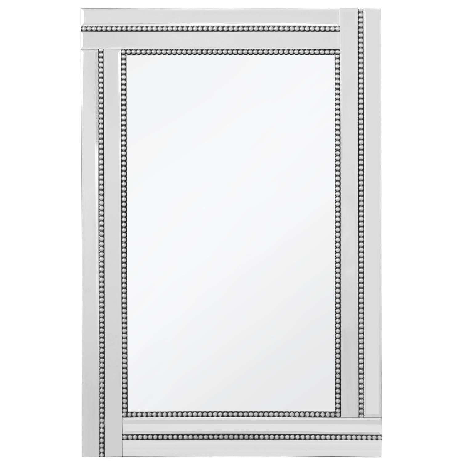 Elegant Rectangular Silver Beaded Wood Frame Mirror