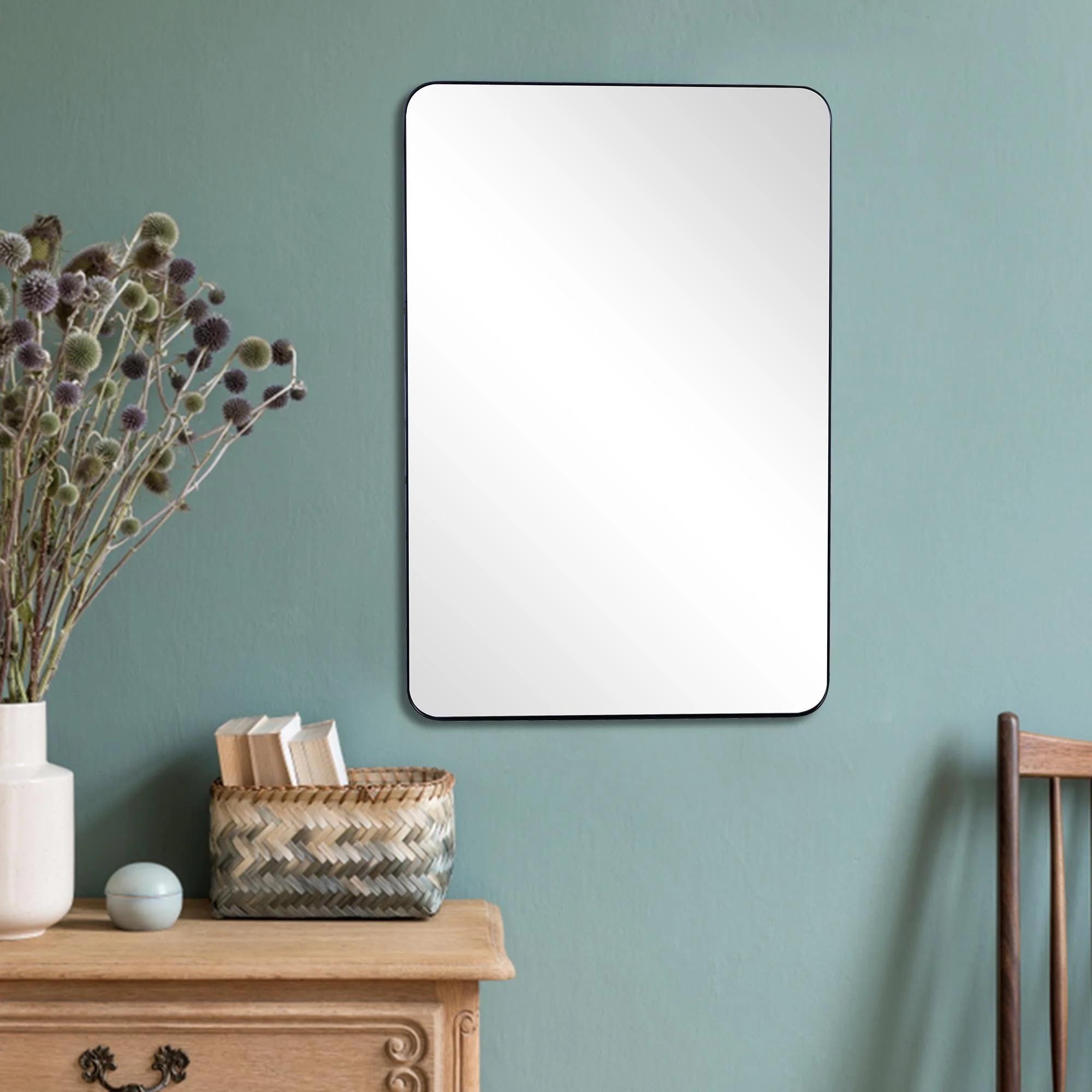 Elegant Rectangular Black Metal Vanity Mirror 32"x46"