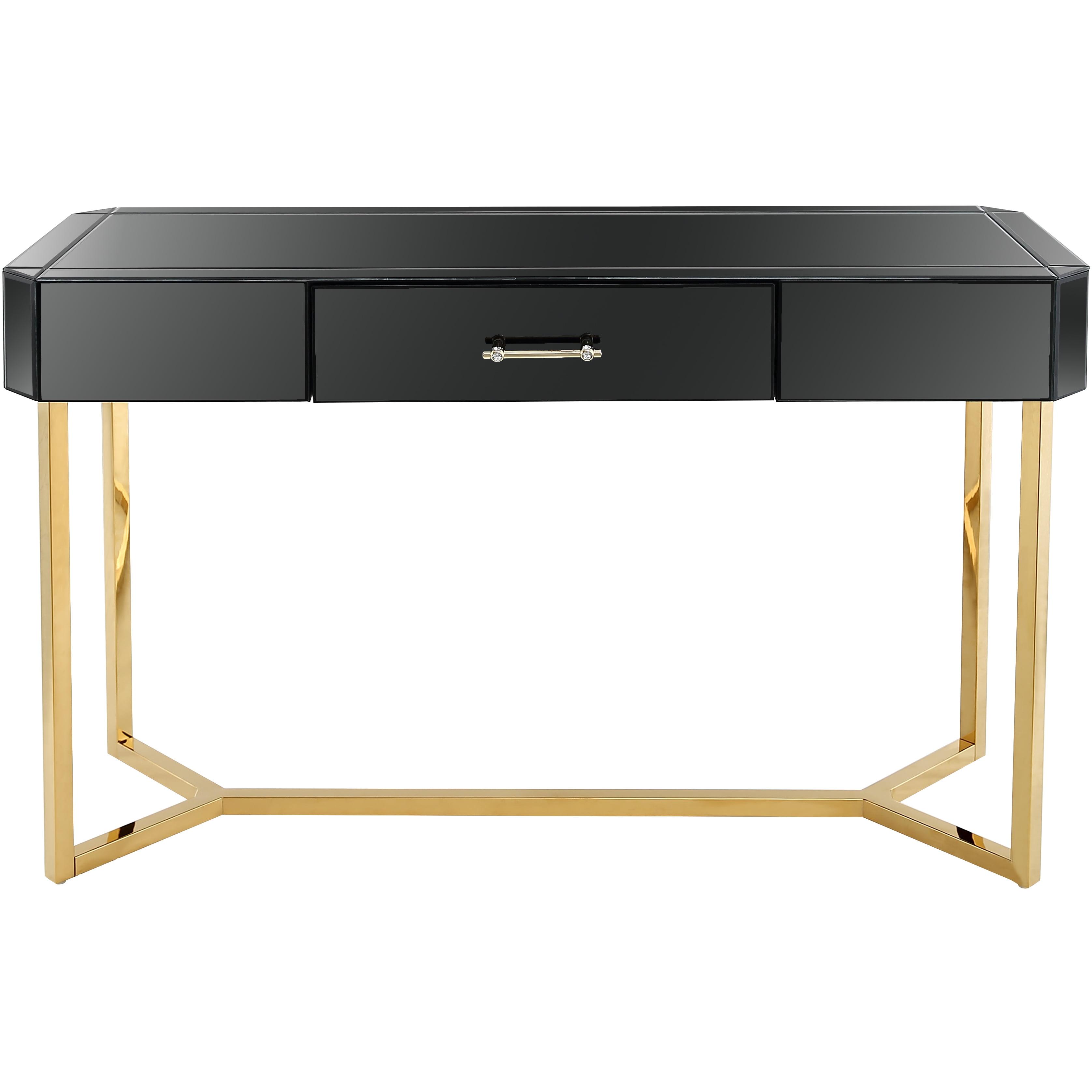 Sonya 52'' Black Mirrored Console Table with Gold Metal Base