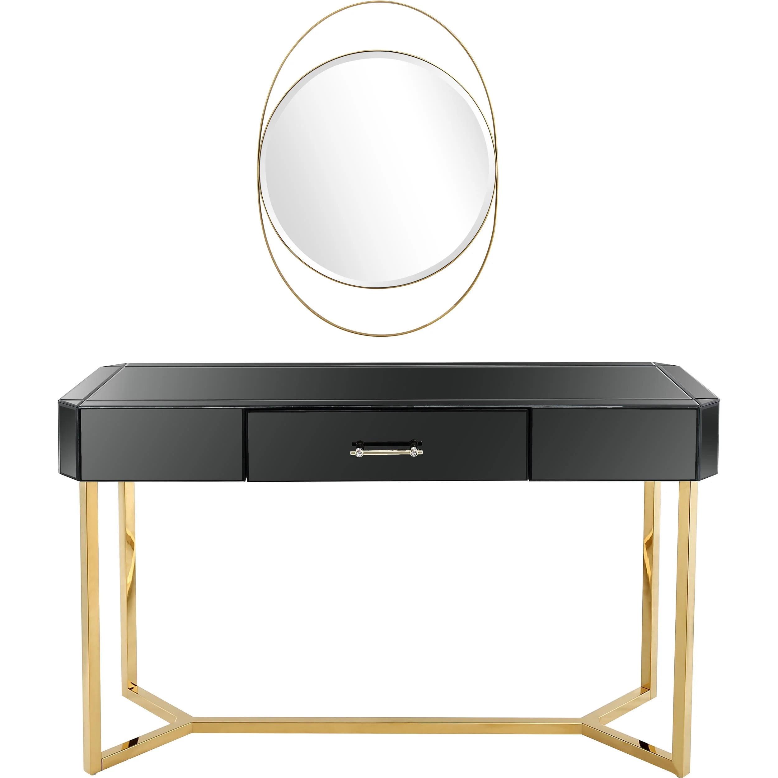 16.5 x 47.2 x 30 in. Sonya Wall Mirror & Console Table Set, Black