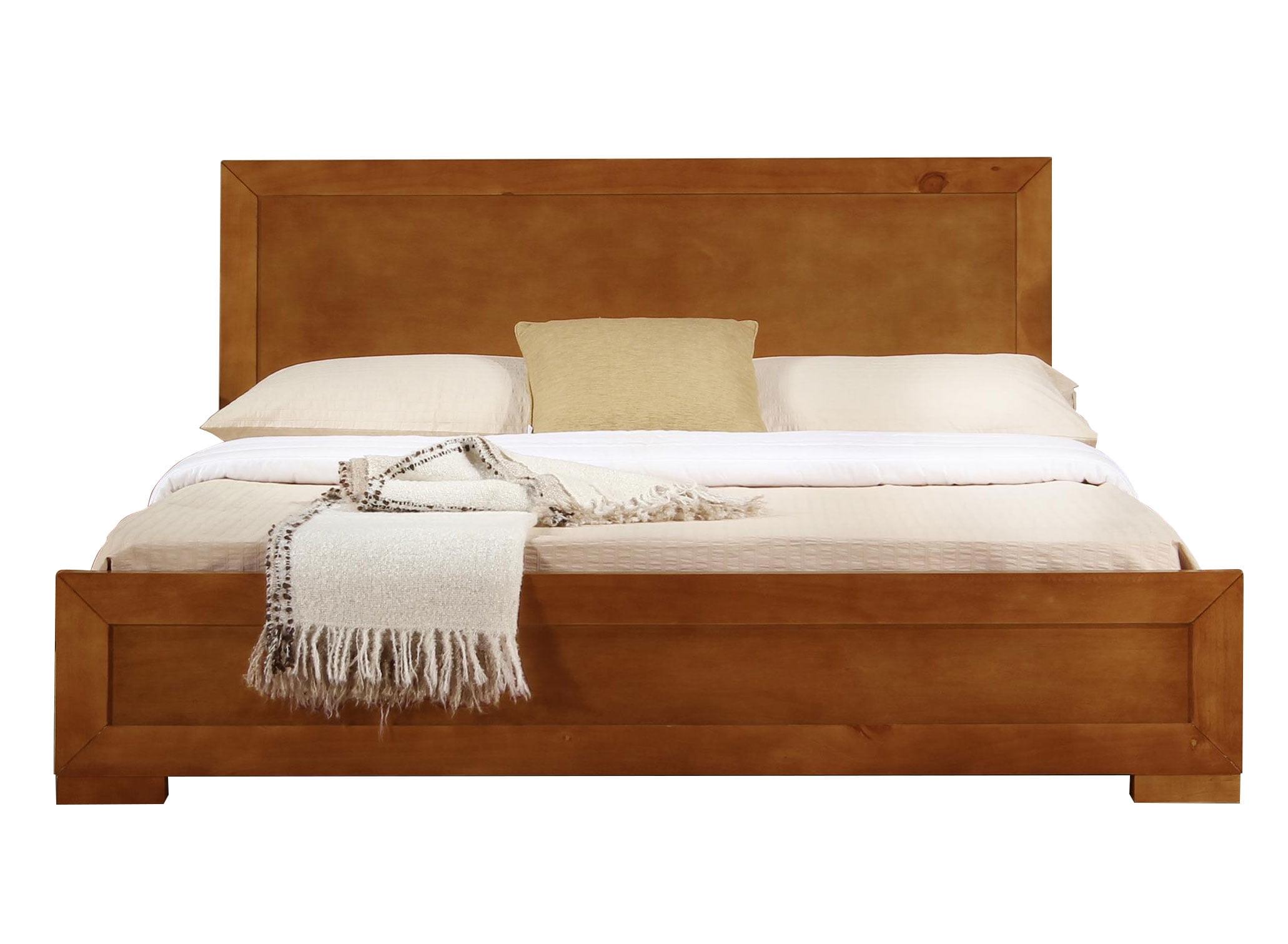 Elegant Oak Queen Platform Bed with Paneled Headboard