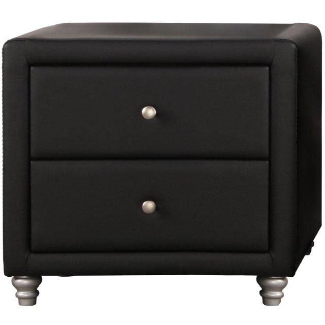 Upholstered 2 Drawer Nightstand, Black