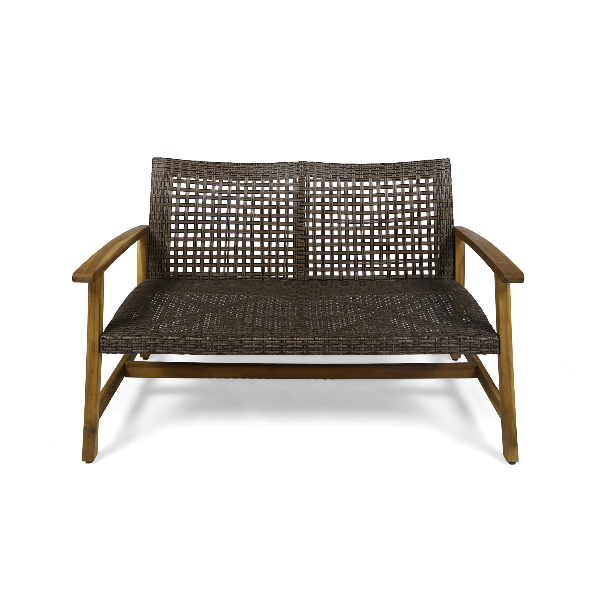 Mix Mocha Natural Stained Wicker and Wood Outdoor Loveseat