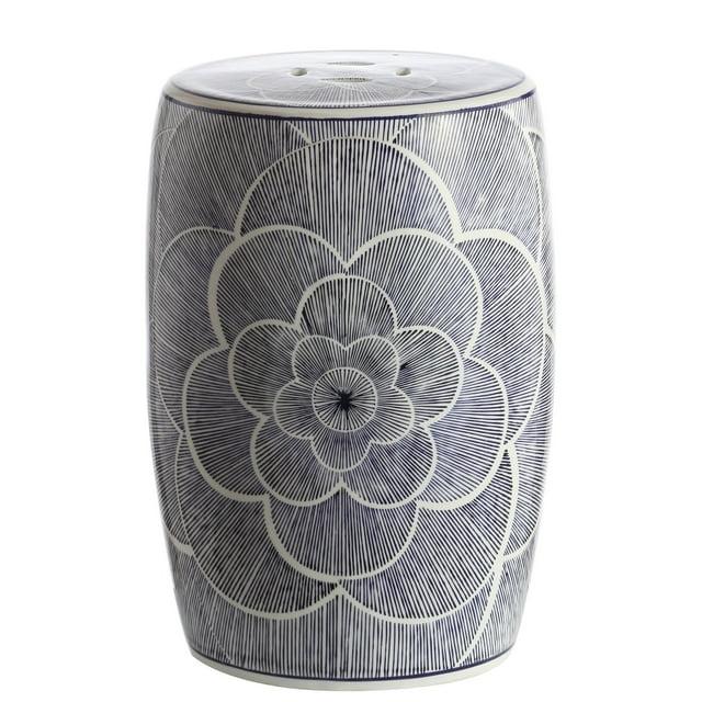 JONATHAN Y Camellia 17" Ceramic Drum Garden Stool, Blue