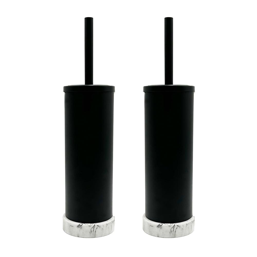 Cameo Black and Marble Toilet Brush Holder Set