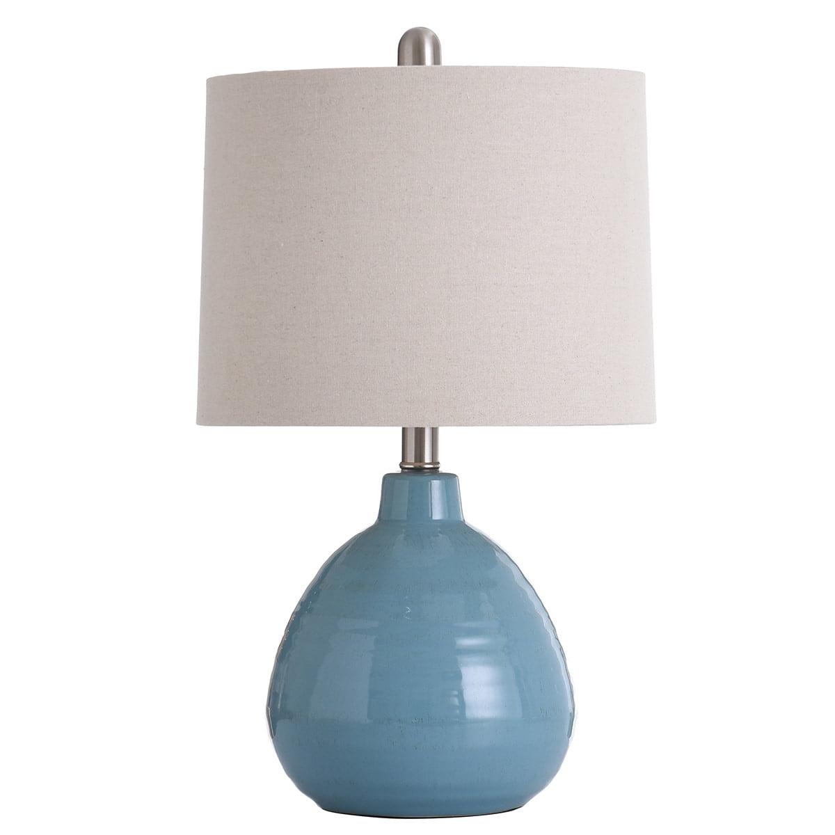 Seaside Storm Blue Ceramic Table Lamp with Beige Linen Shade